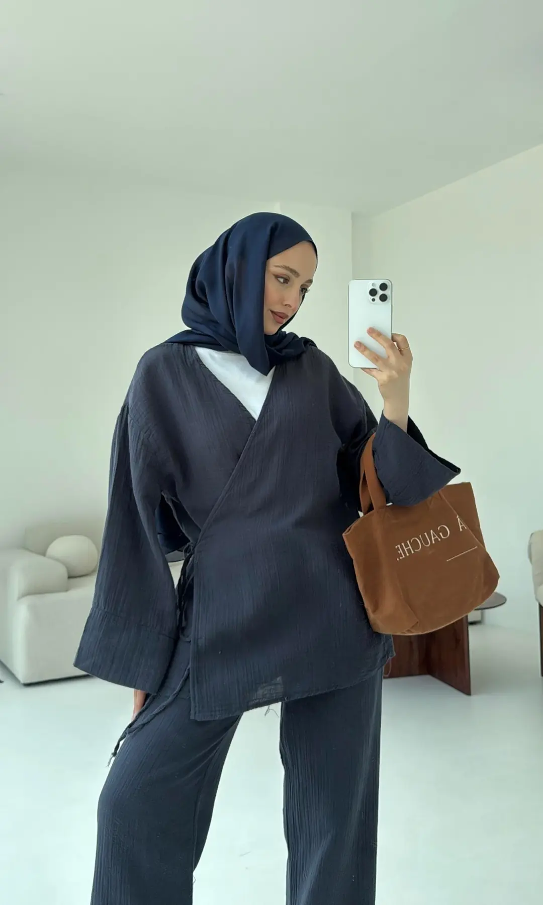 Müslin Yandan Baglamalı Takım Lacivert