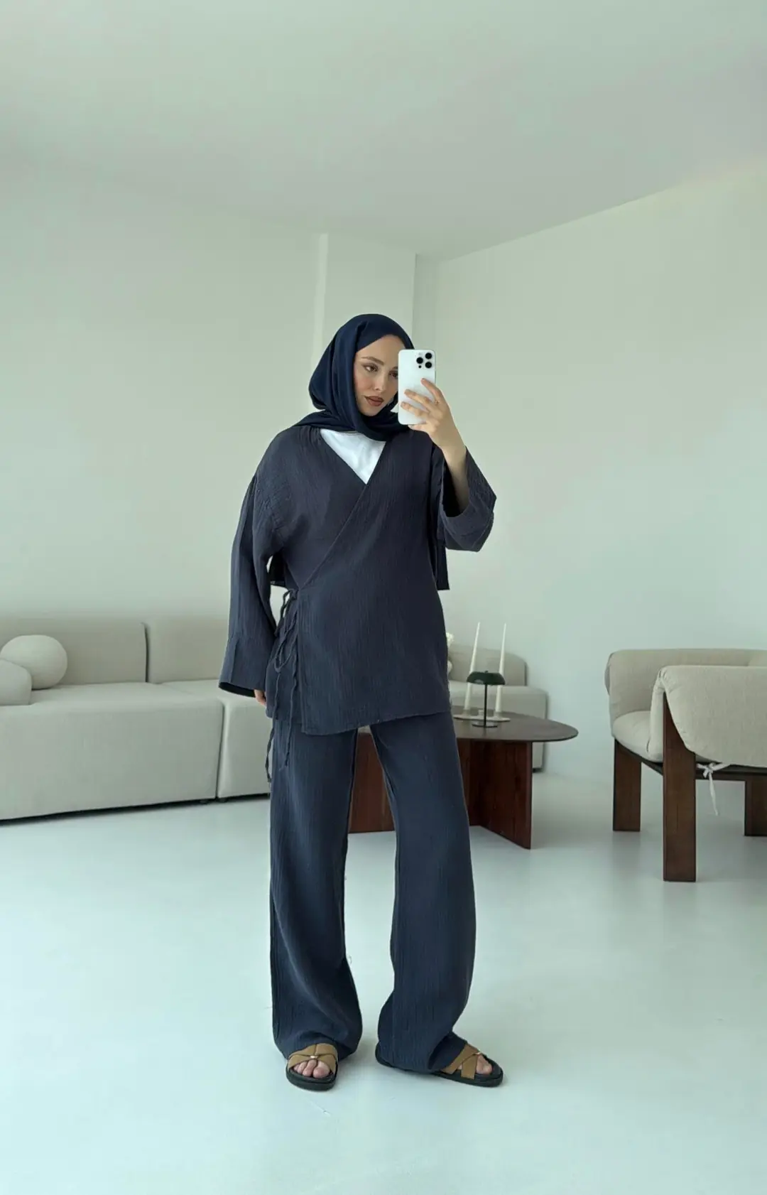 Müslin Yandan Baglamalı Takım Lacivert - Görsel 5