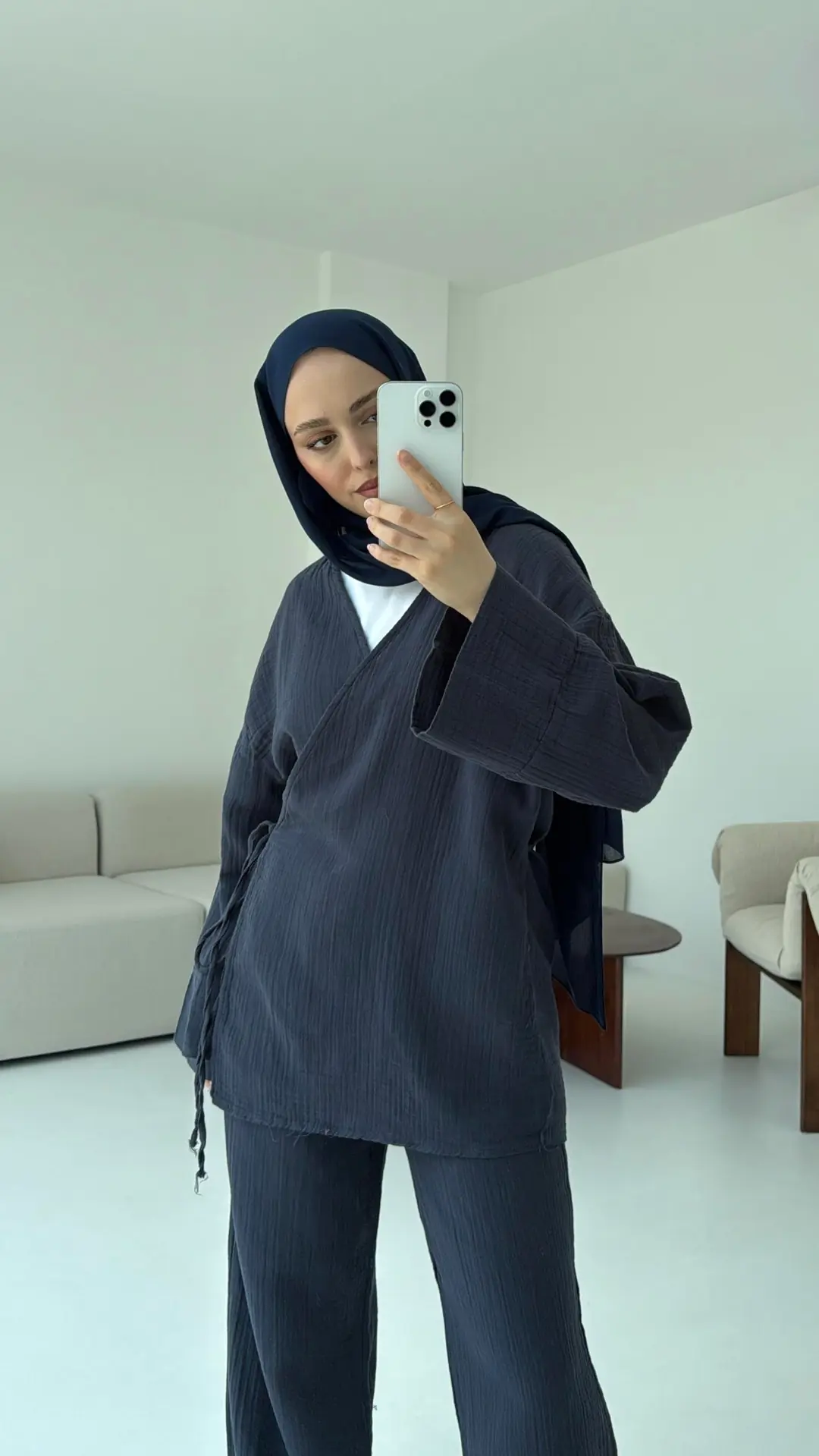 Müslin Yandan Baglamalı Takım Lacivert - Görsel 8