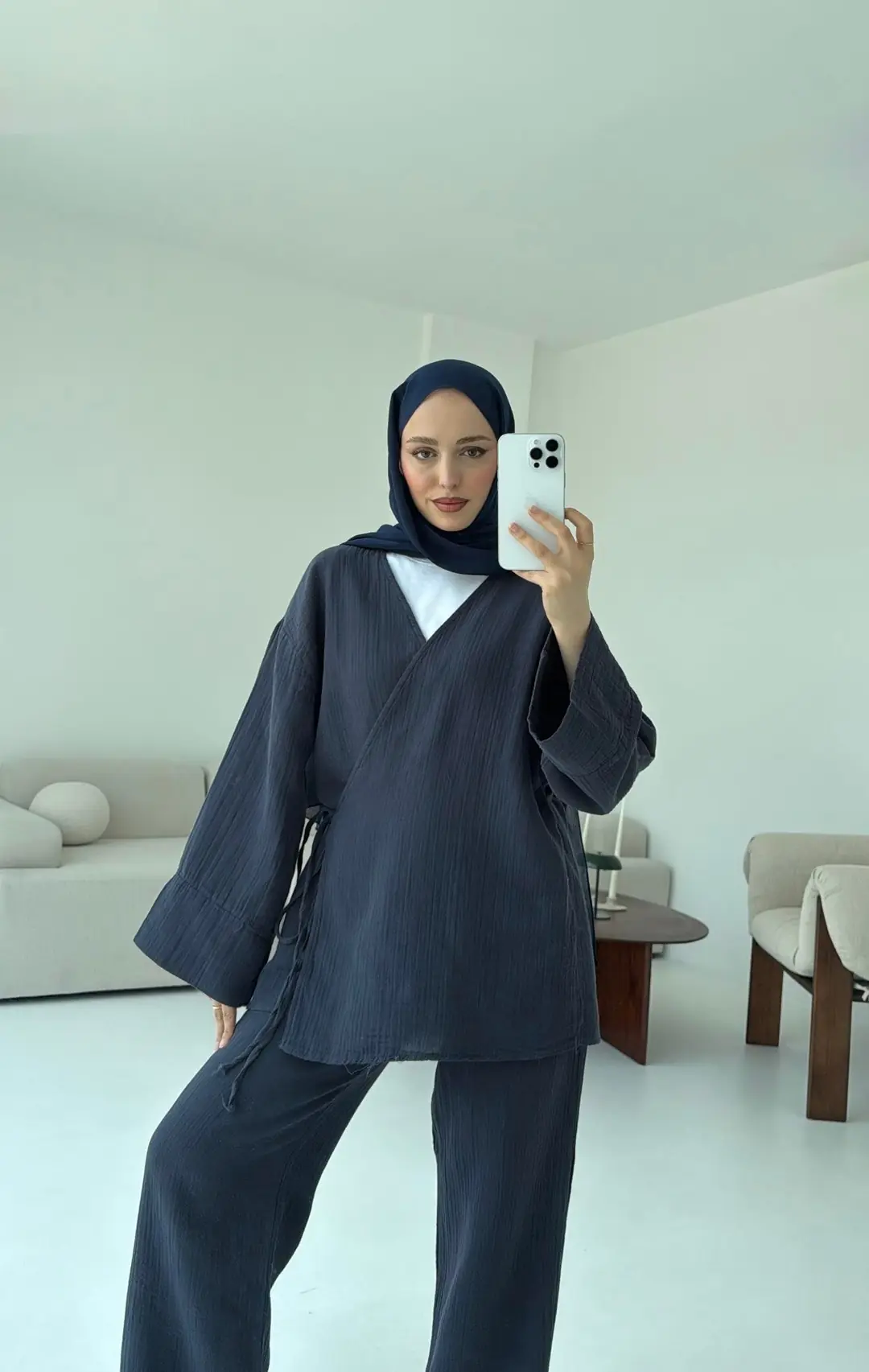 Müslin Yandan Baglamalı Takım Lacivert - Görsel 9