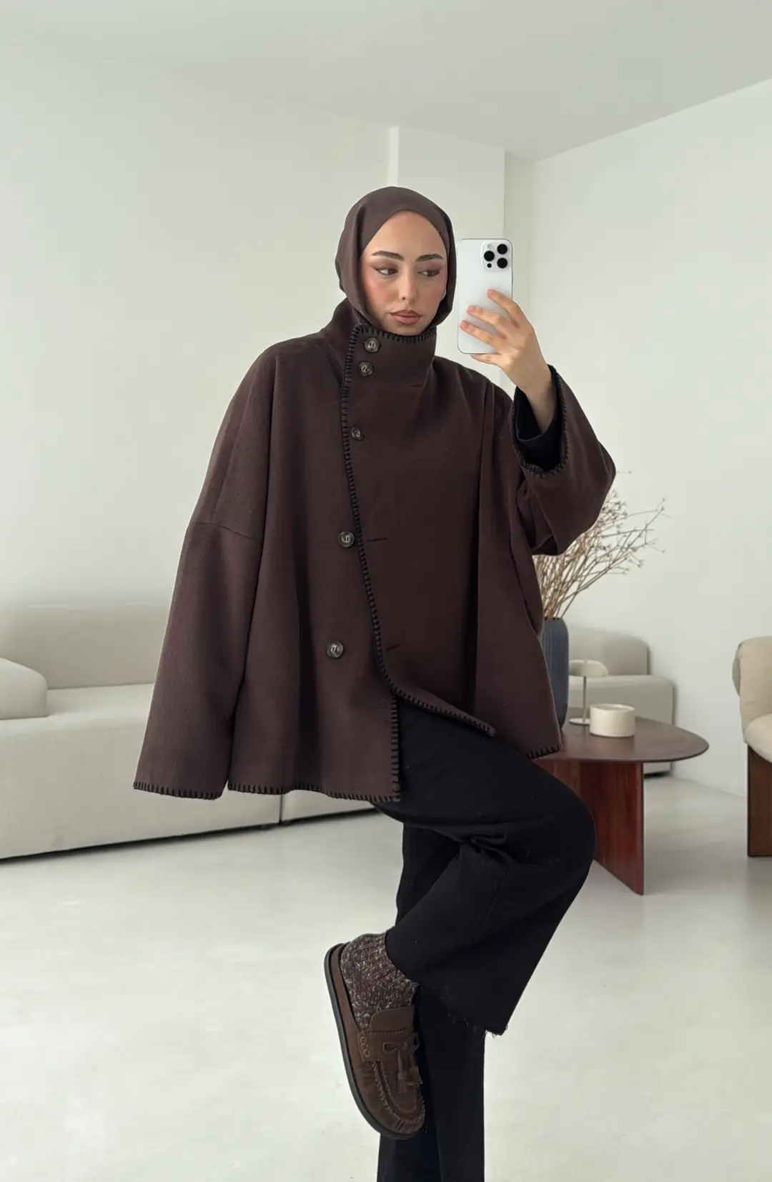 Nakış Detay Premium Kaban Kahve - Görsel 7