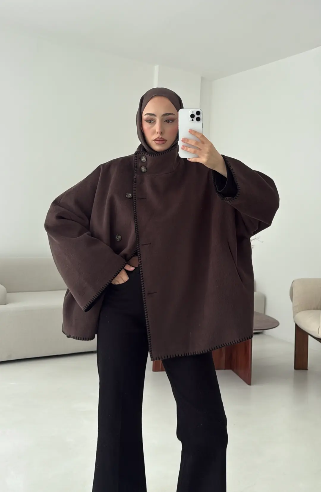 Nakış Detay Premium Kaban Kahve - Görsel 9