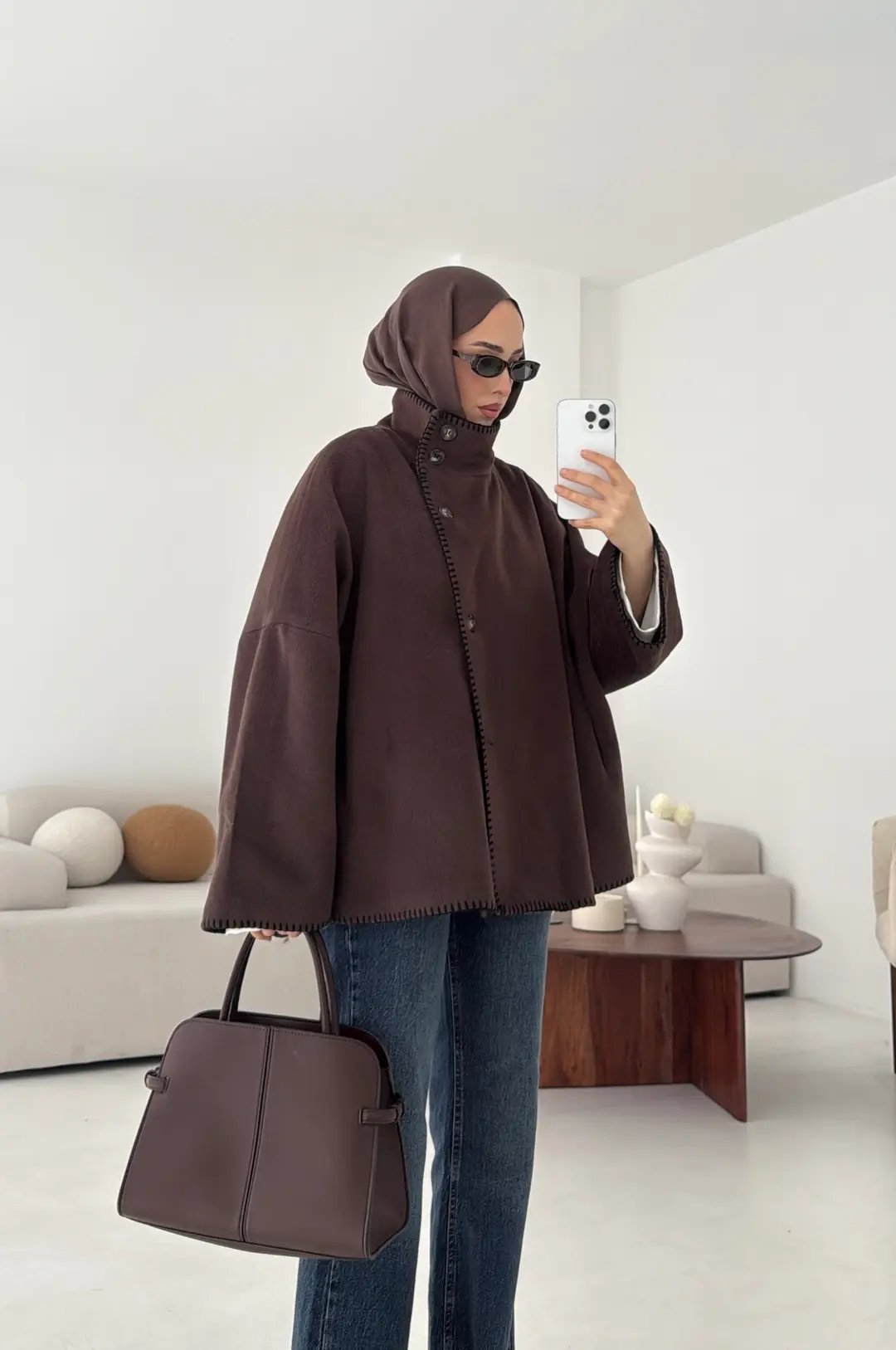 Nakış Detay Premium Kaban Kahve