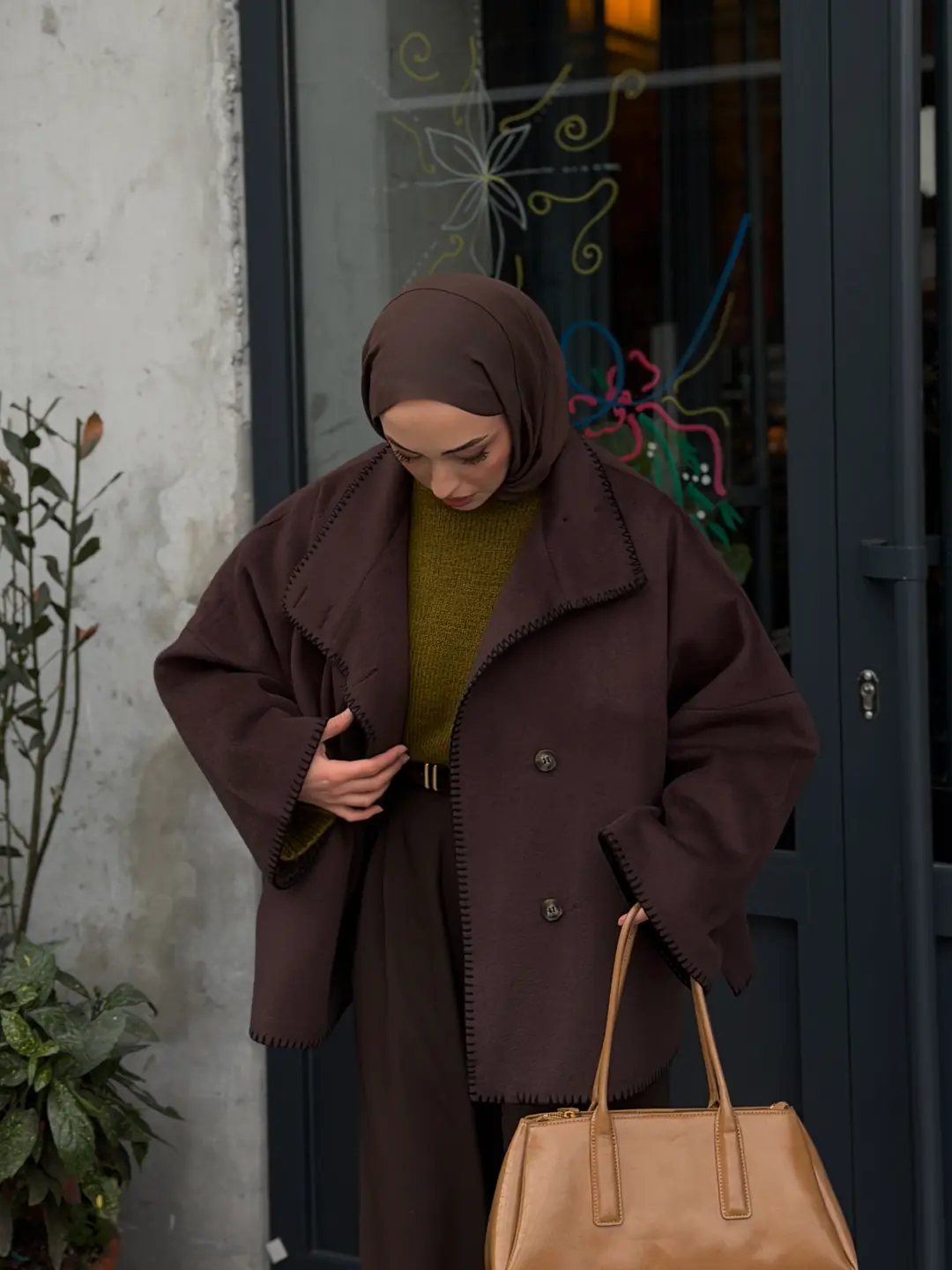 Nakış detay premıum kaban kahve - Görsel 4