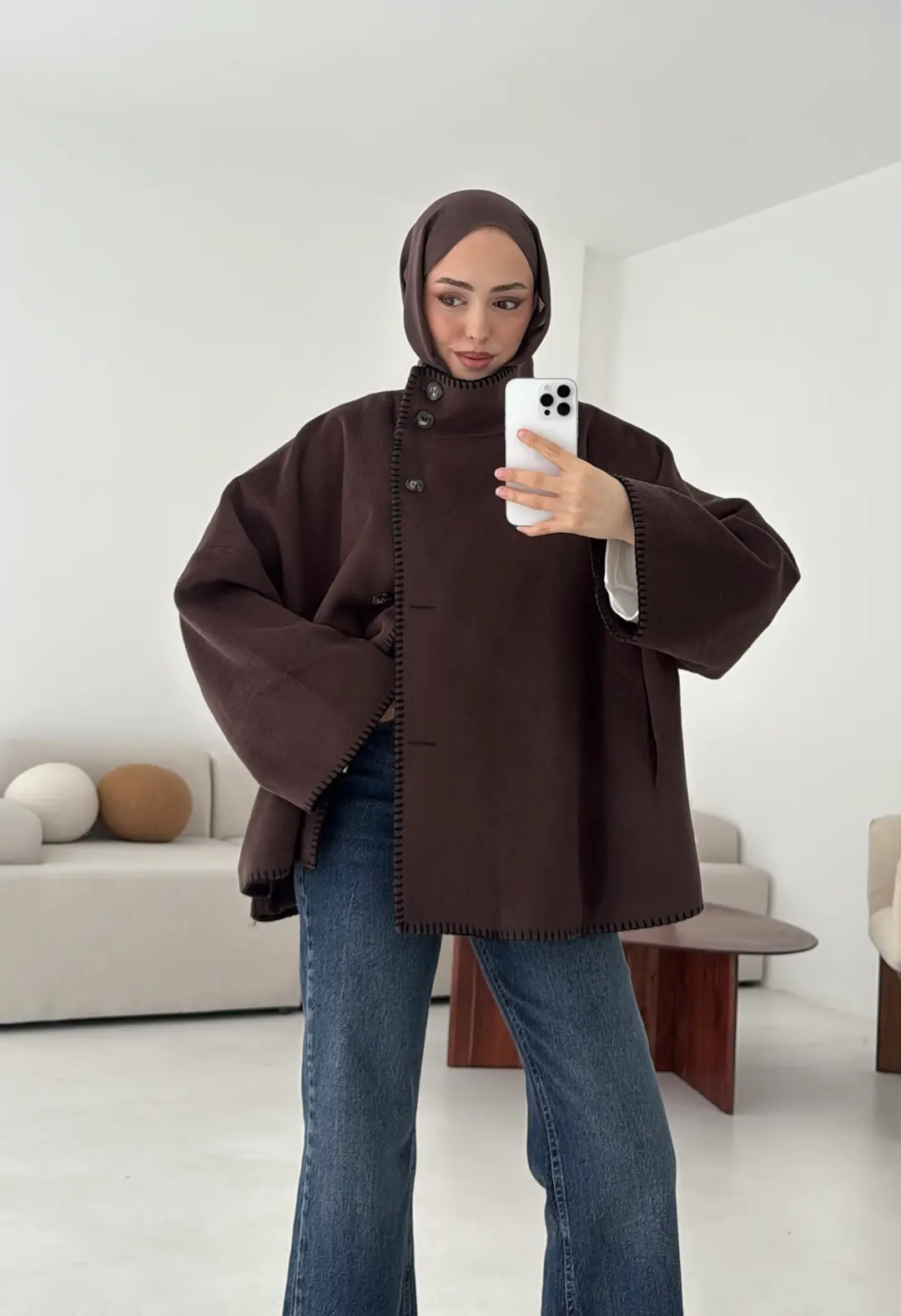 Nakış Detay Premium Kaban Kahve - Görsel 2