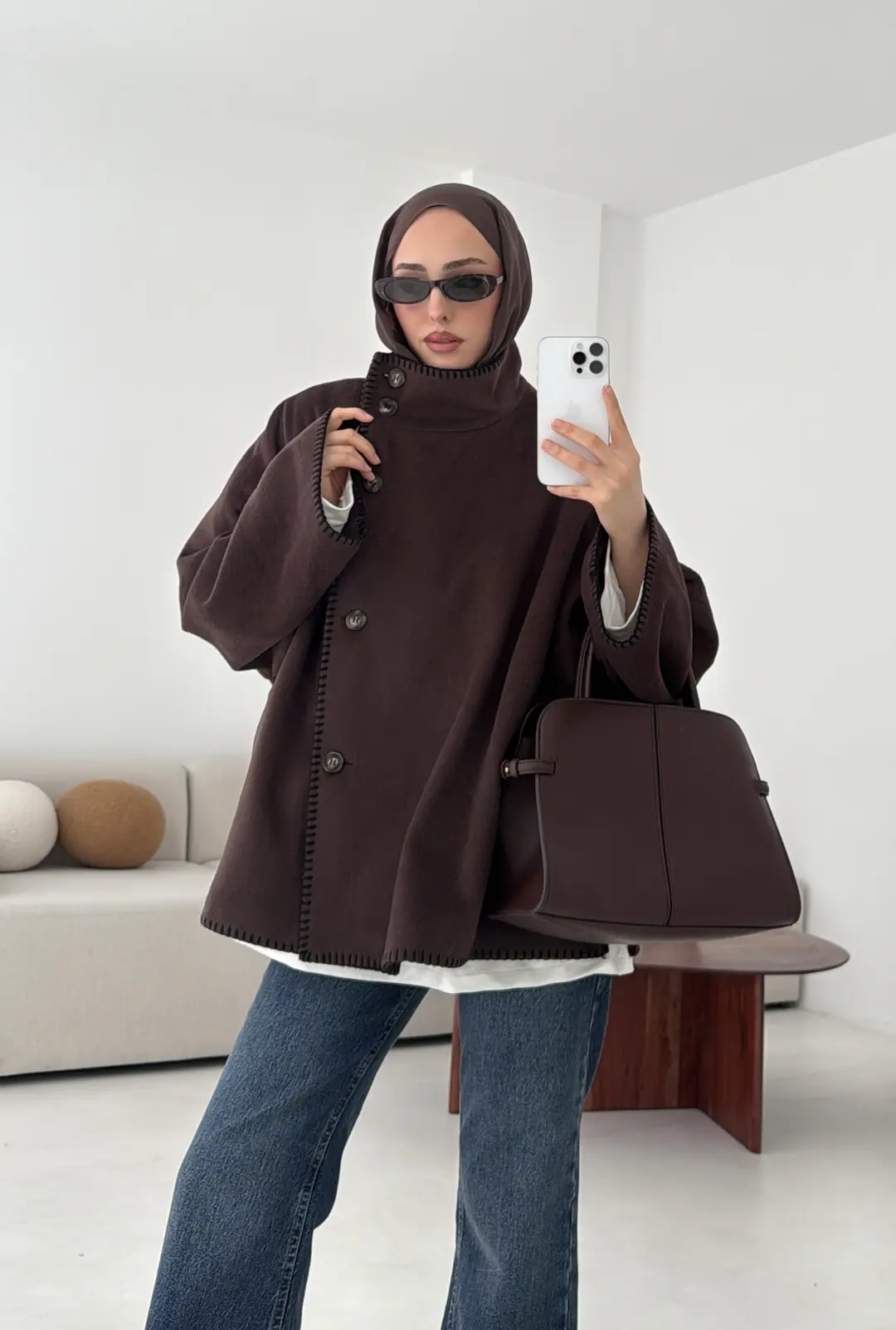 Nakış Detay Premium Kaban Kahve - Görsel 4