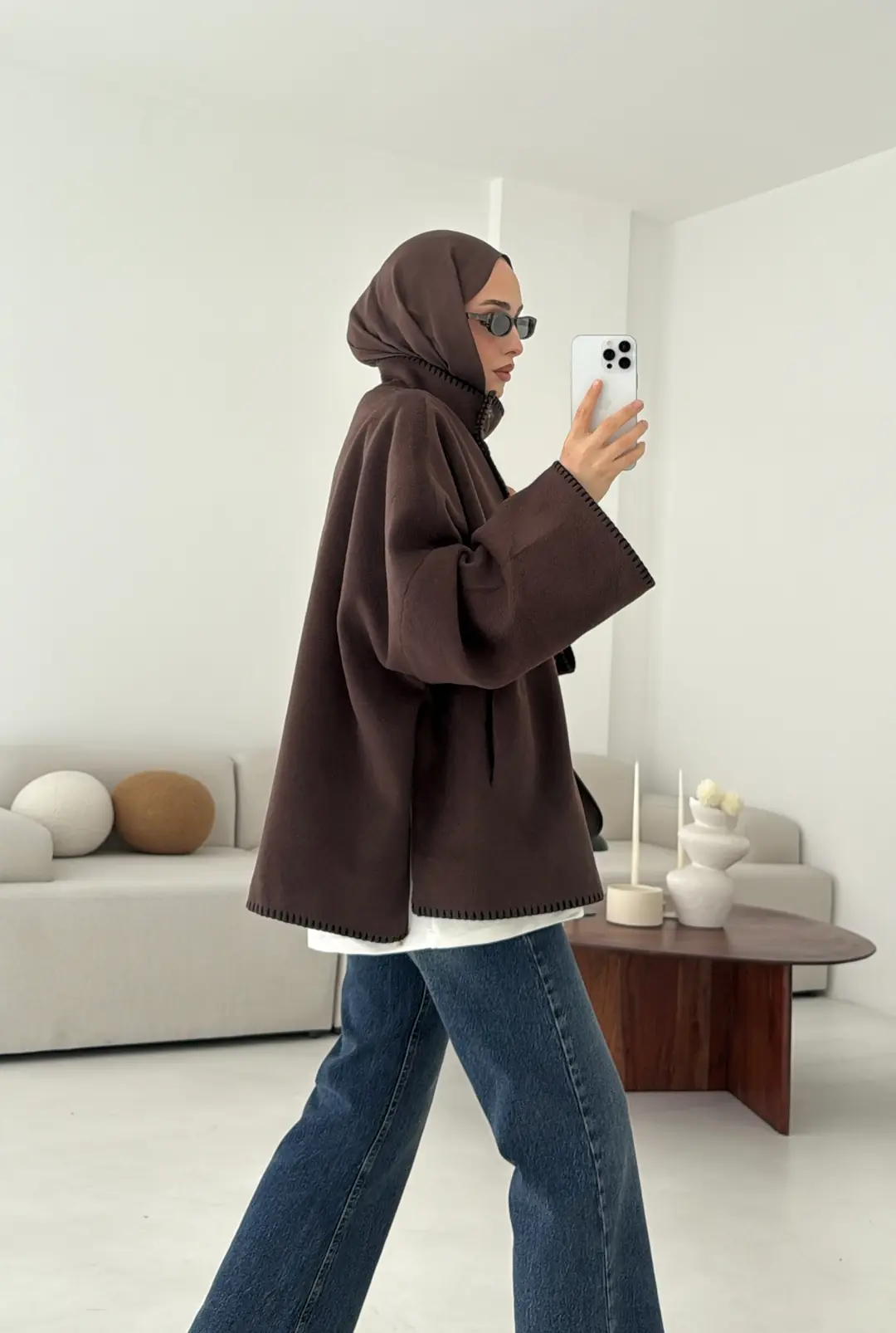 Nakış Detay Premium Kaban Kahve - Görsel 5