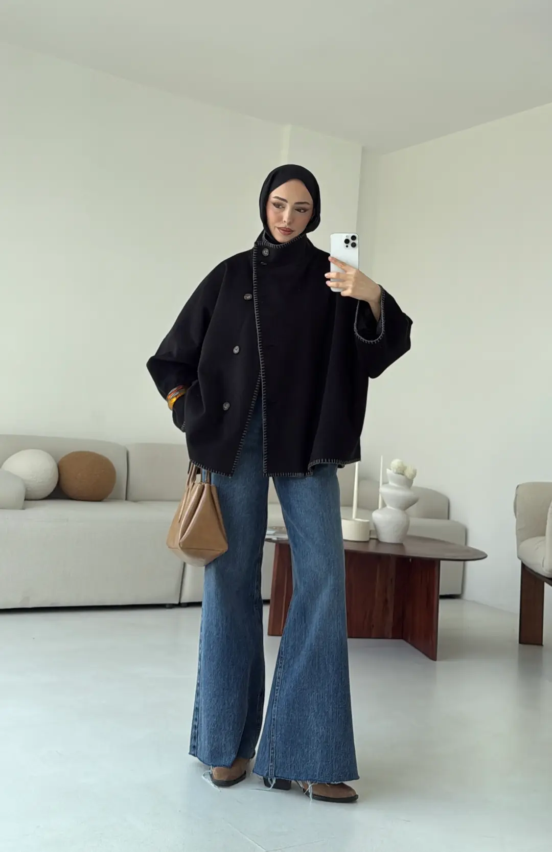 Nakış Detay Premium Kaban Siyah - Görsel 4