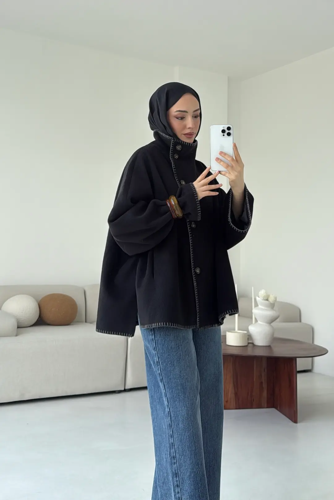 Nakış Detay Premium Kaban Siyah - Görsel 8