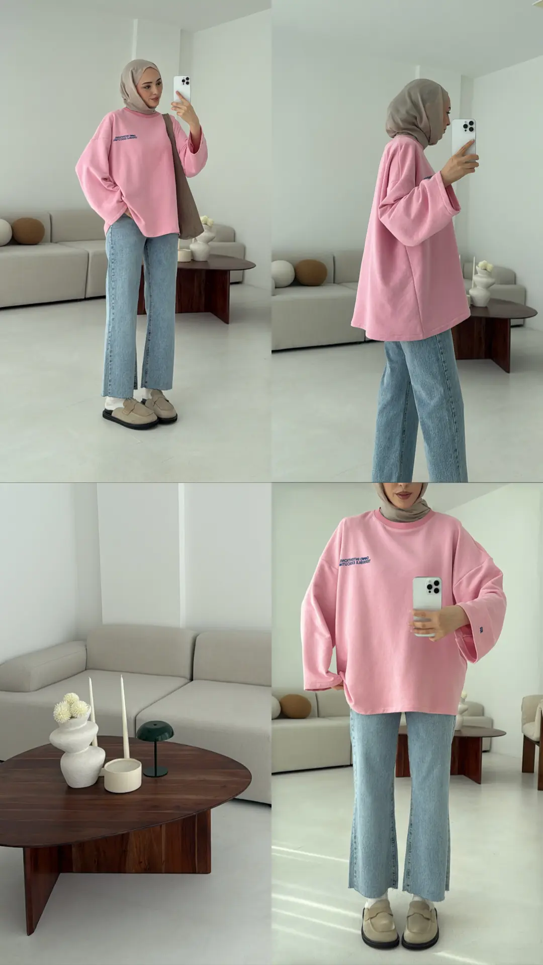 Nakışlı Oversize Sweatshirt Pembe - Görsel 8