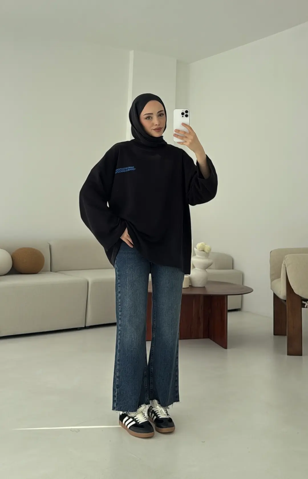 Nakışlı Oversize Sweatshirt Siyah