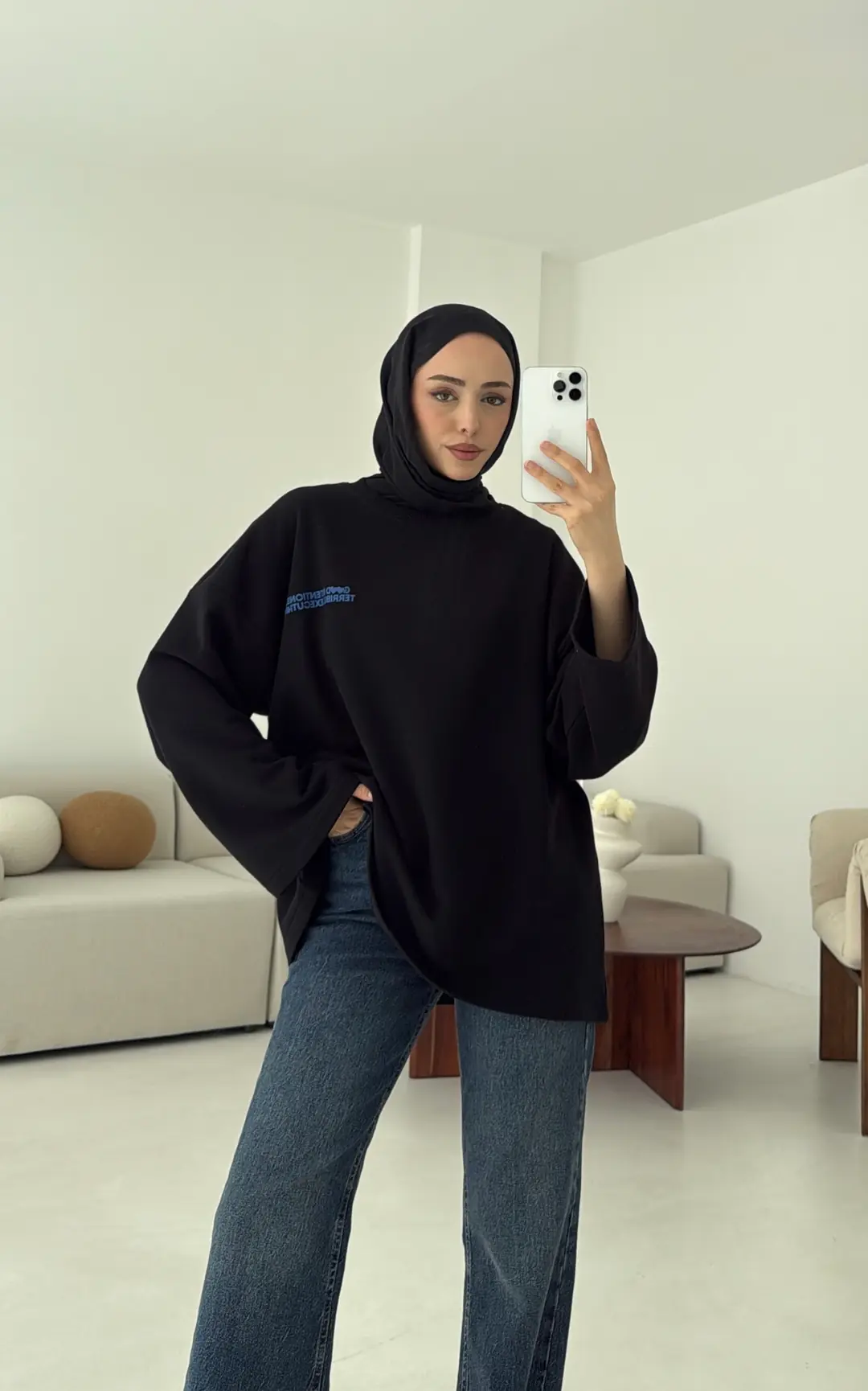 Nakışlı Oversize Sweatshirt Siyah - Görsel 2