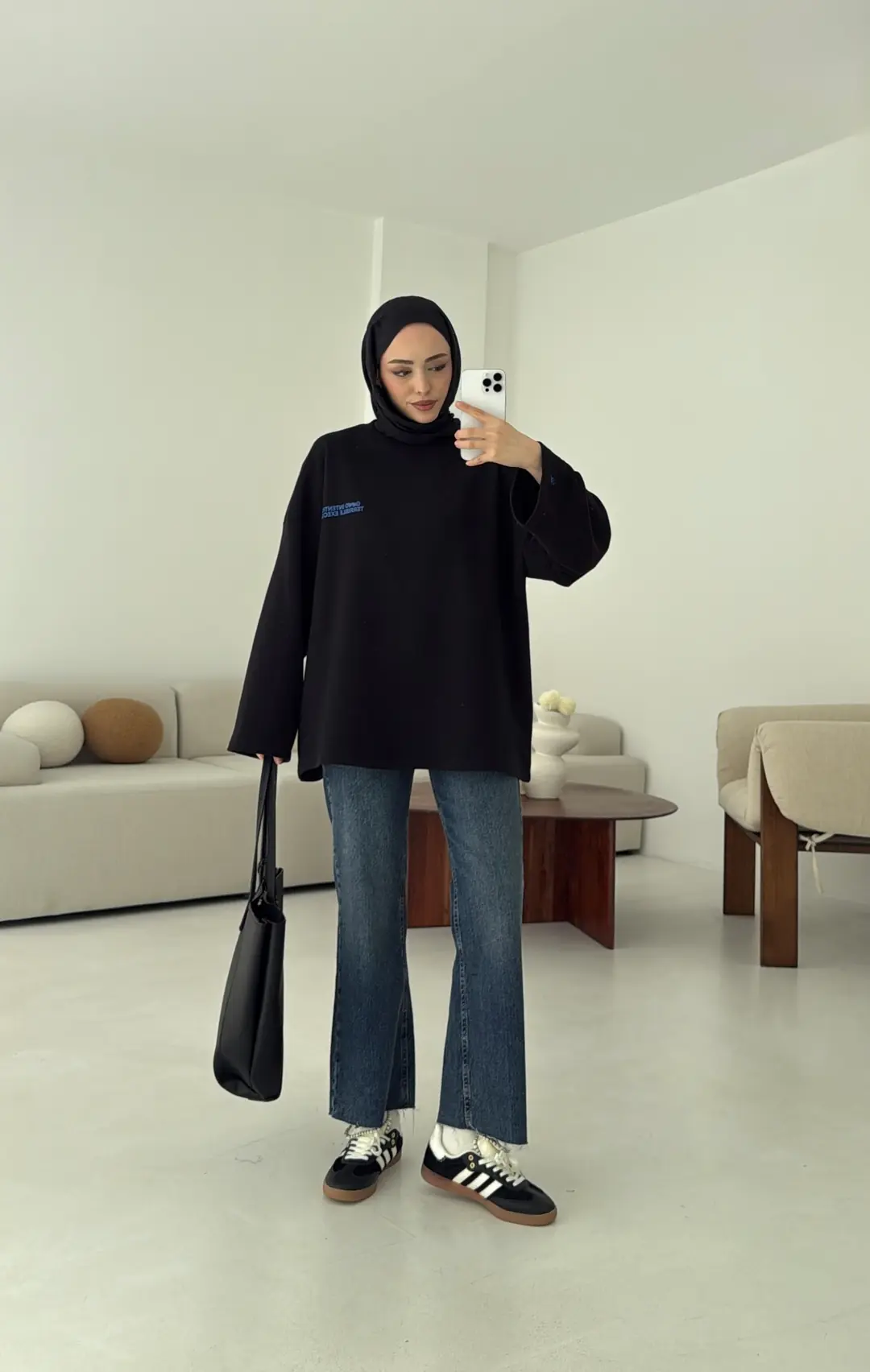 Nakışlı Oversize Sweatshirt Siyah - Görsel 9