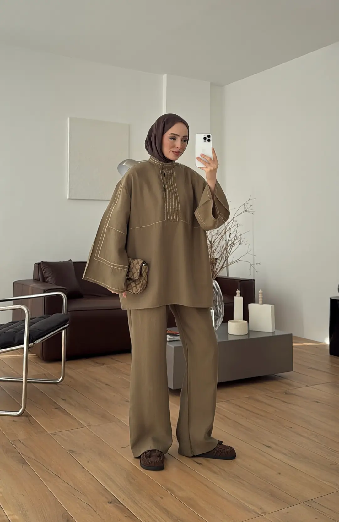 Nakışlı Tencel Takım Haki