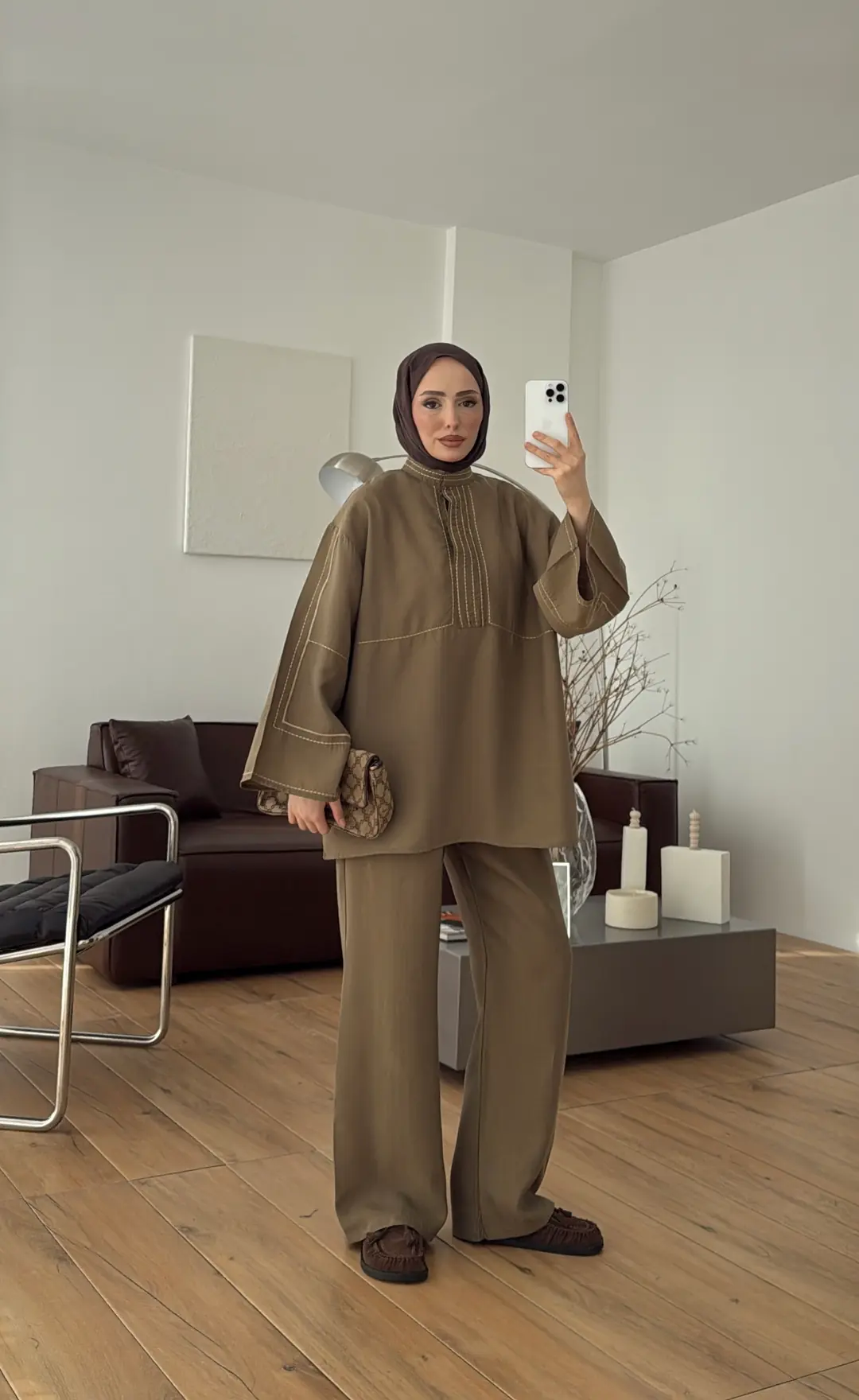 Nakışlı Tencel Takım Haki - Görsel 3