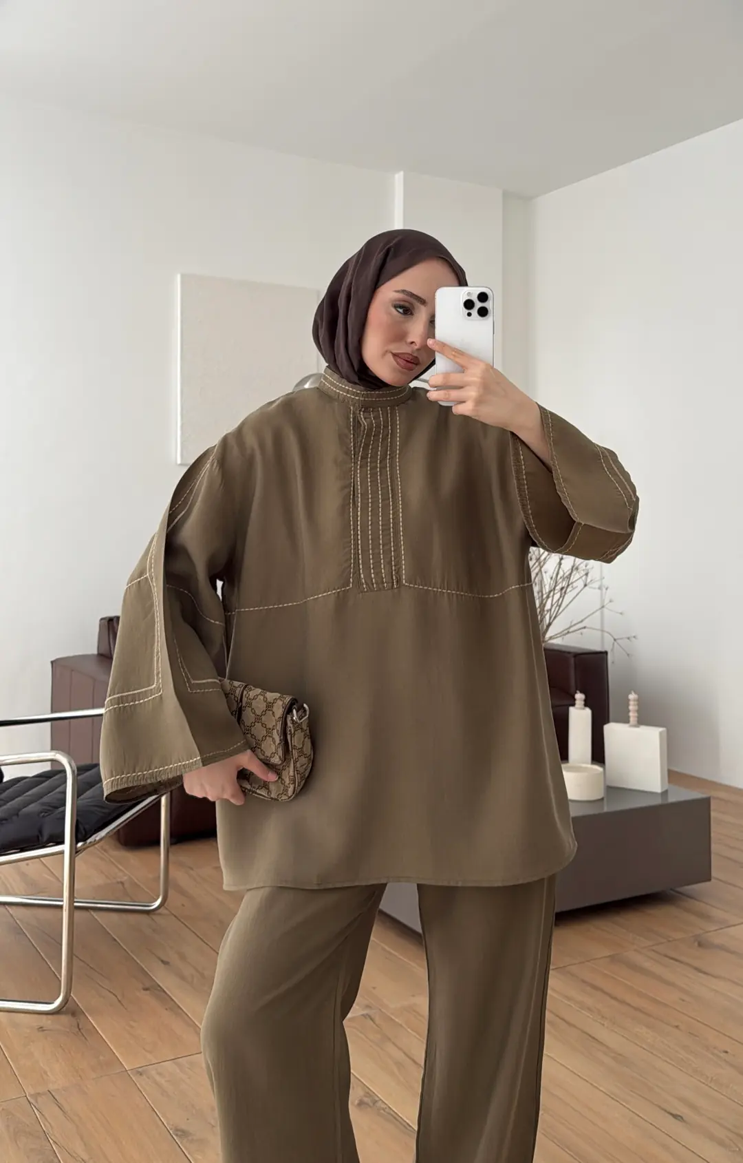 Nakışlı Tencel Takım Haki - Görsel 7