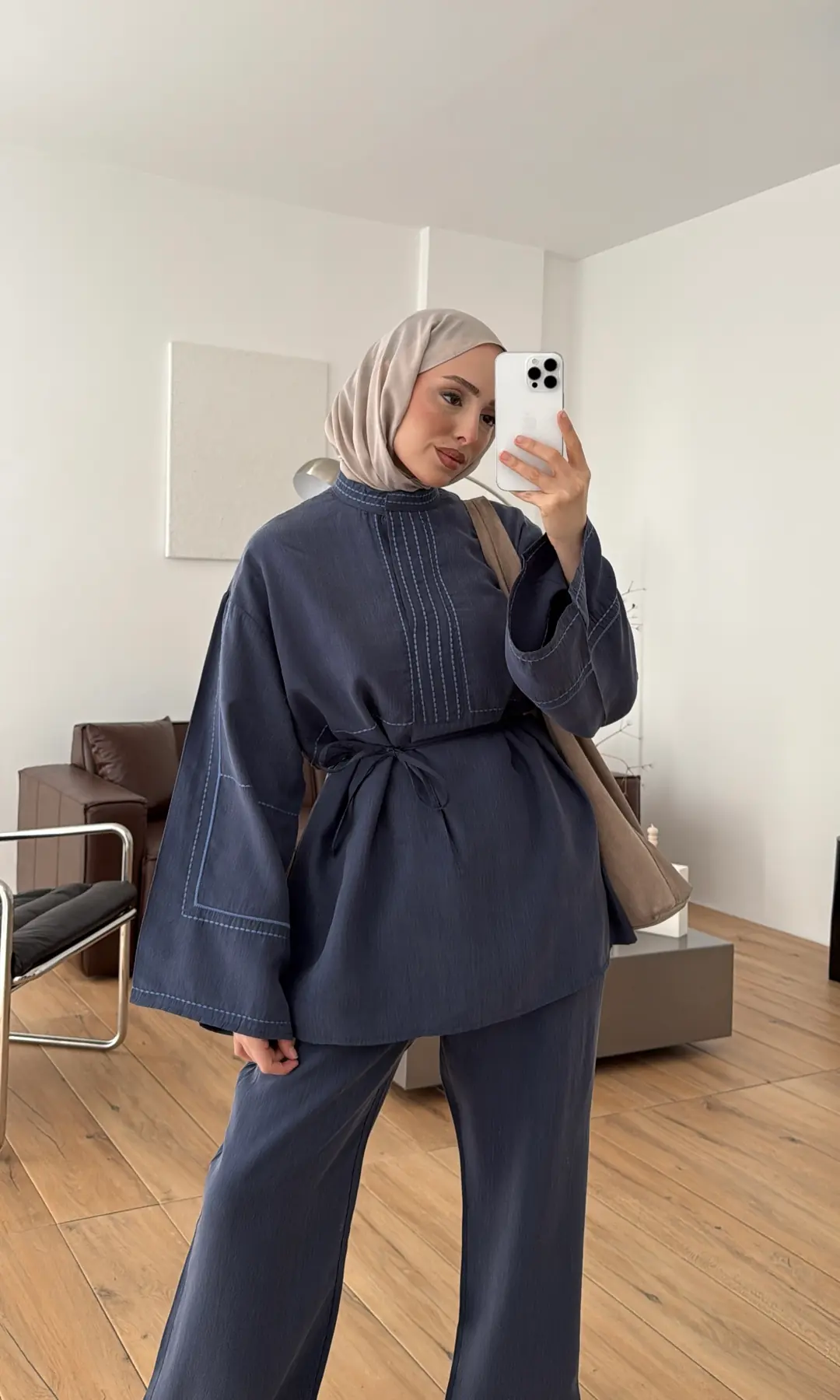 Nakışlı Tencel Takım Lacivert