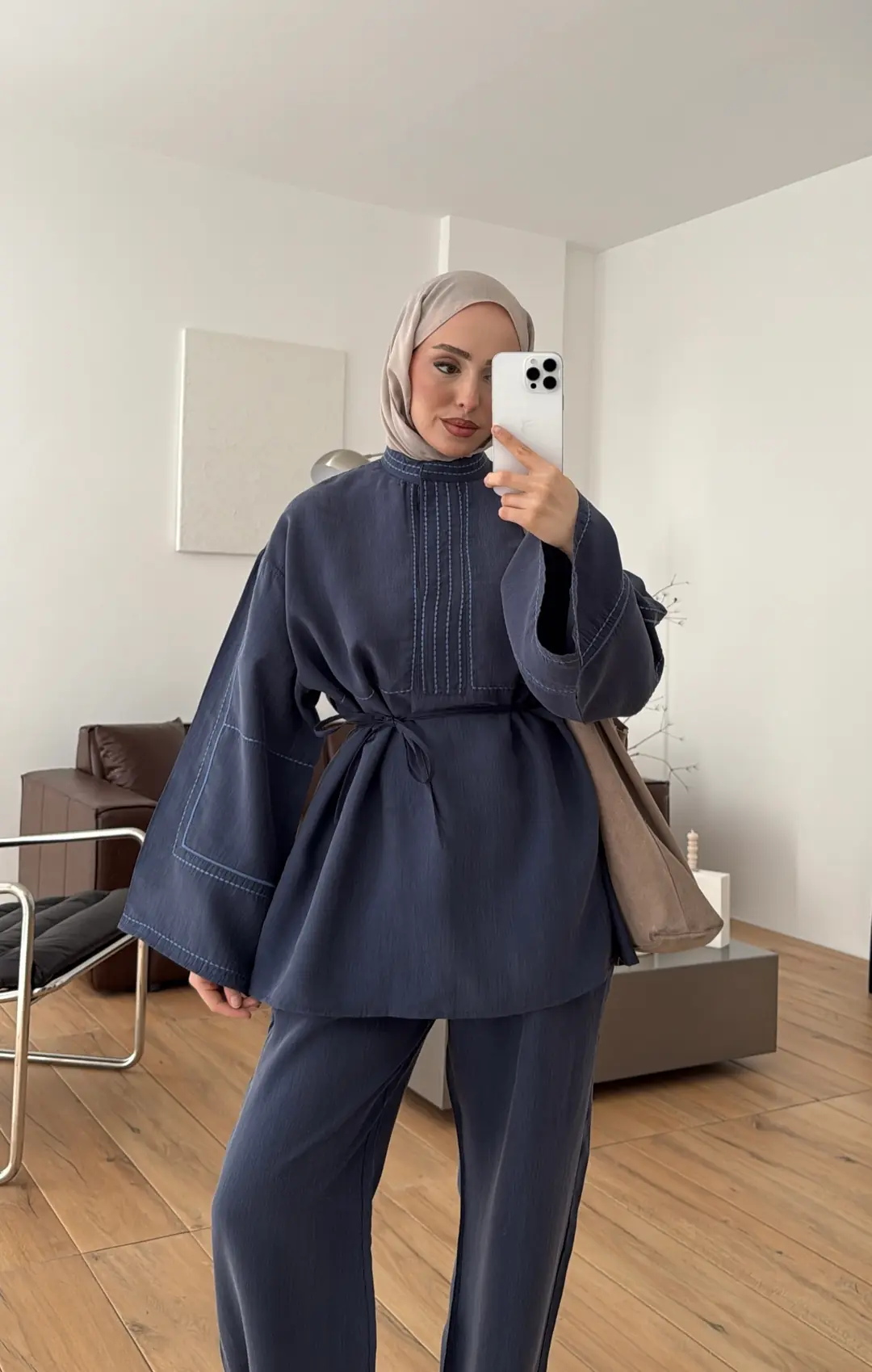 Nakışlı Tencel Takım Lacivert - Görsel 4