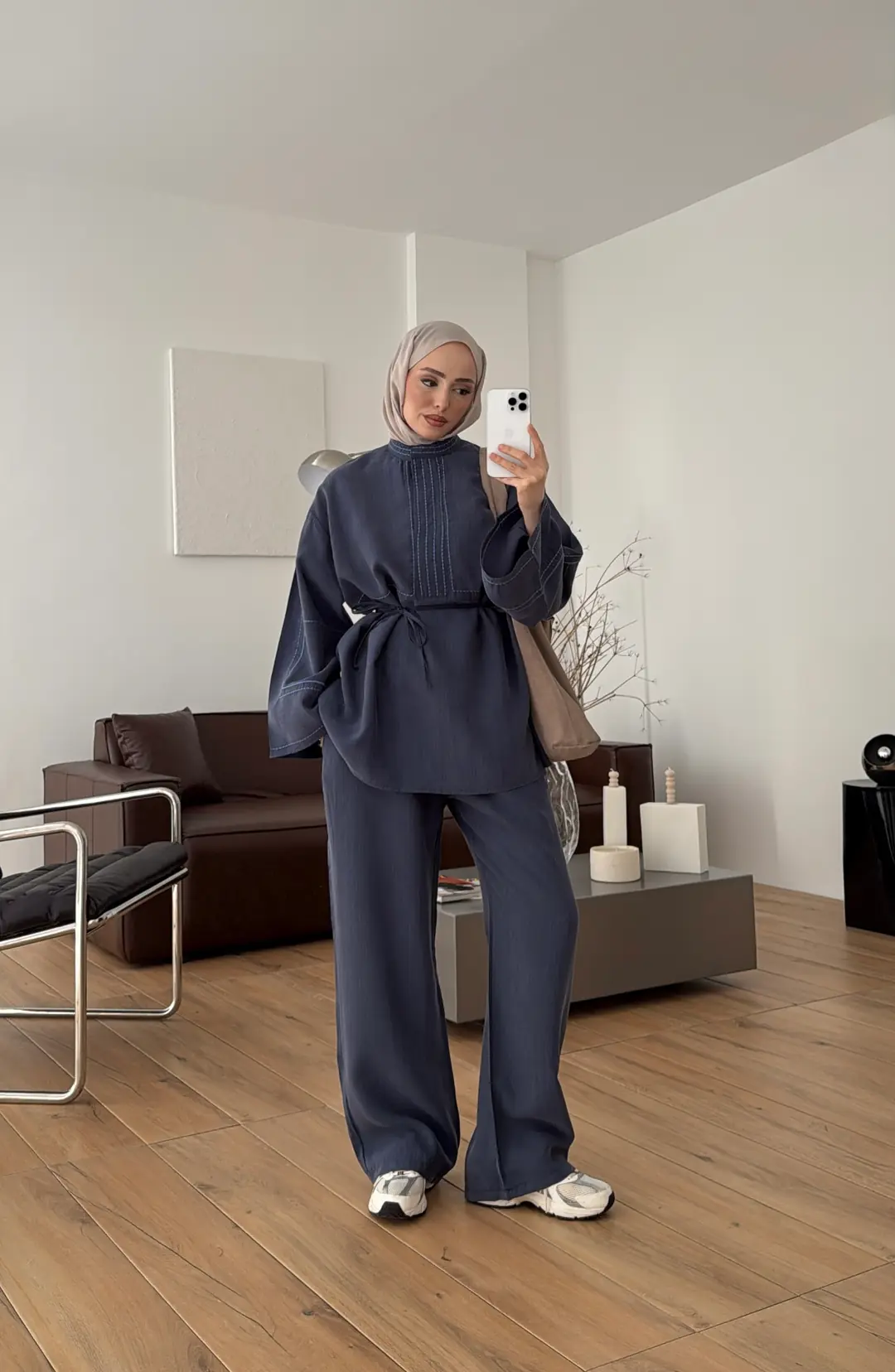 Nakışlı Tencel Takım Lacivert - Görsel 7