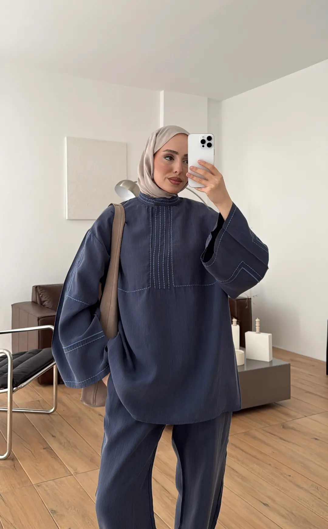 Nakışlı Tencel Takım Lacivert - Görsel 8