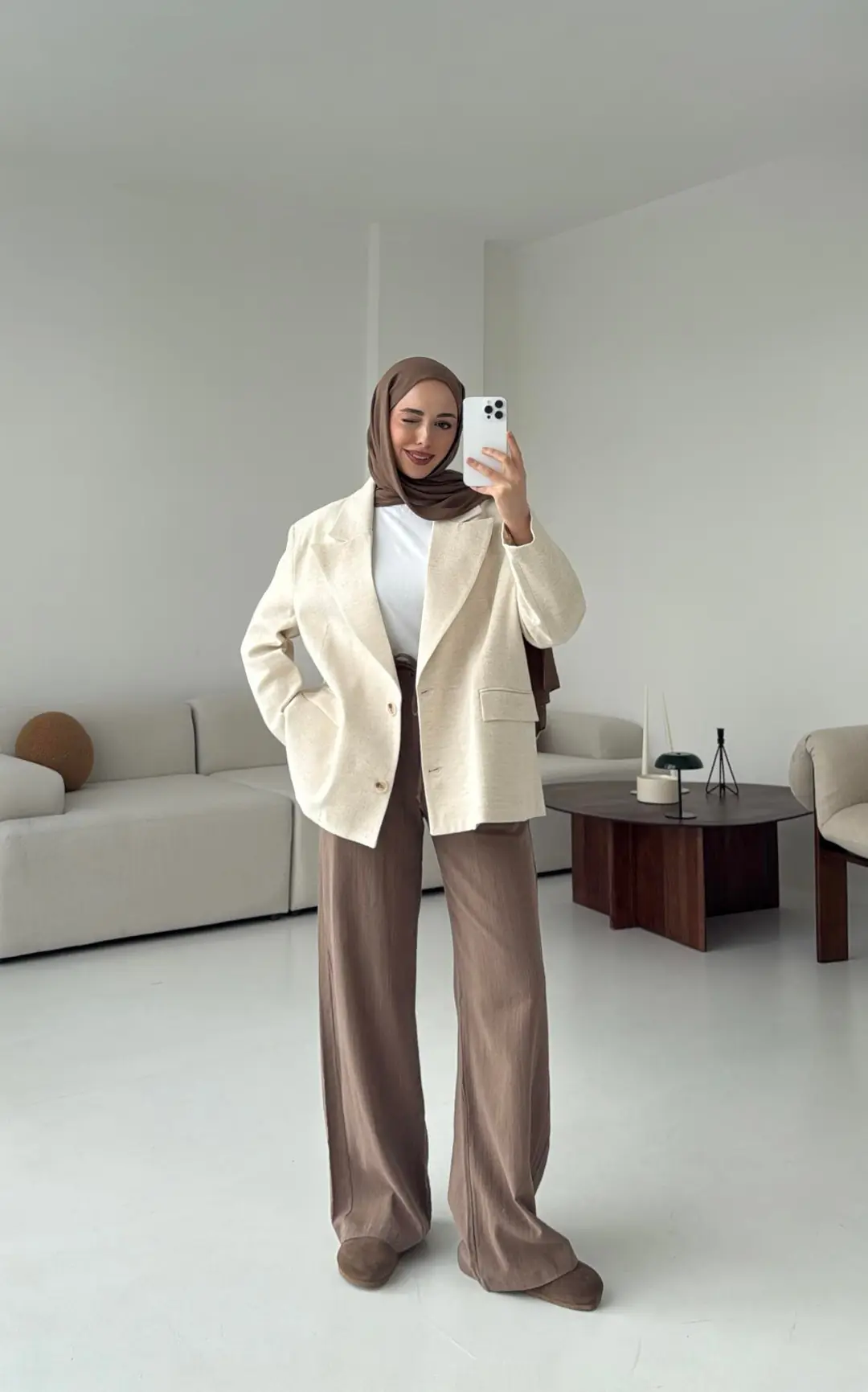 Natur Keten Oversize Blazer Ceket - Görsel 6