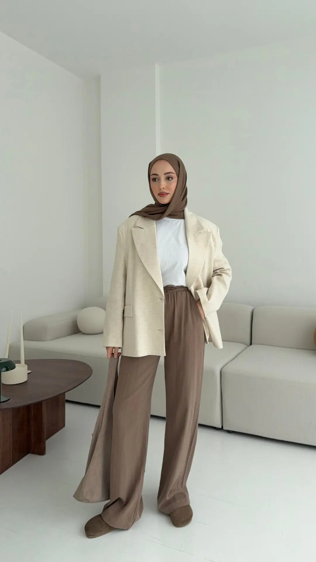 Natur Keten Oversize Blazer Ceket - Görsel 9