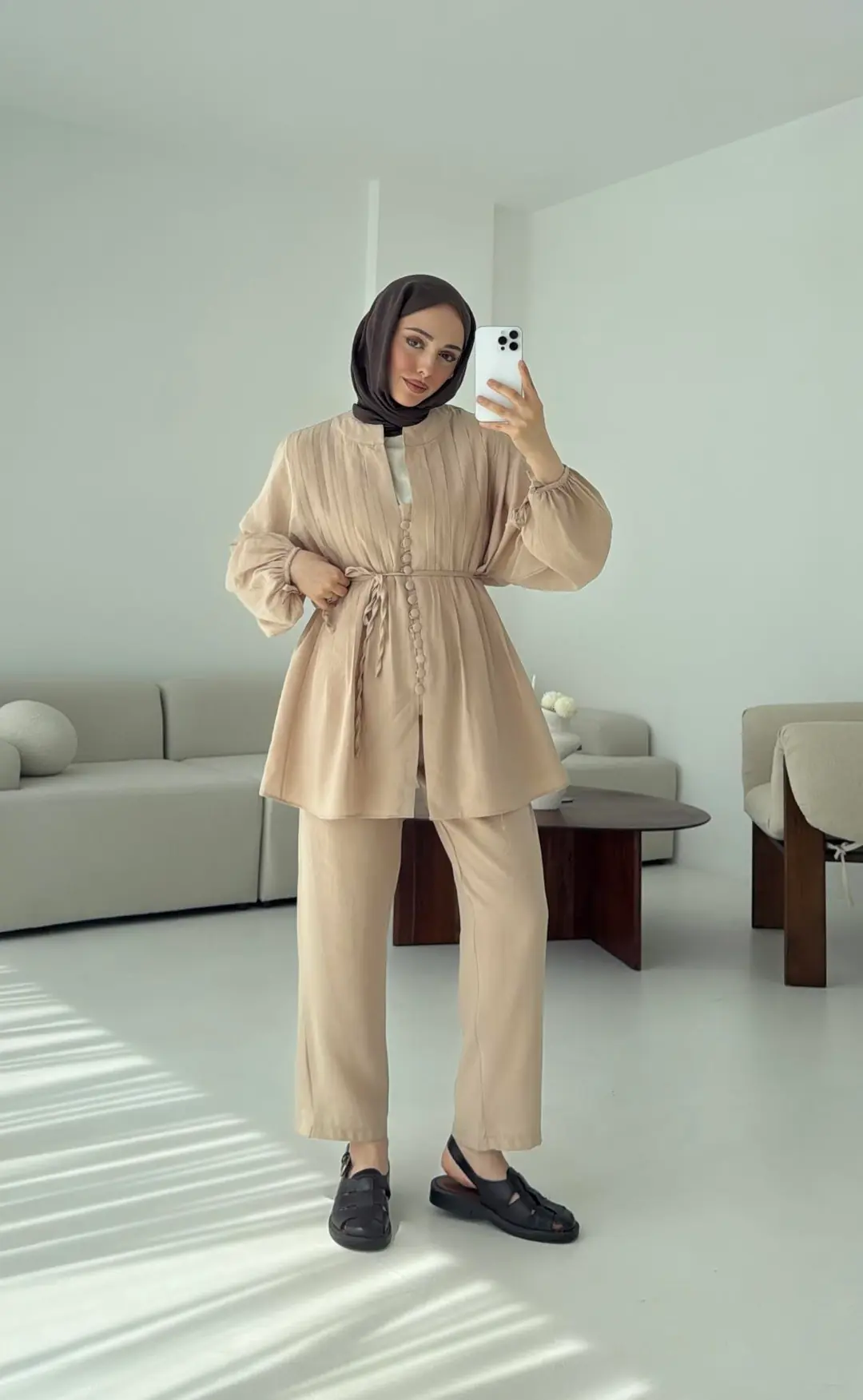 Nervüllü Takım Bej