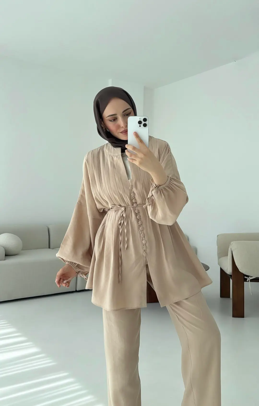 Nervüllü Takım Bej - Görsel 5