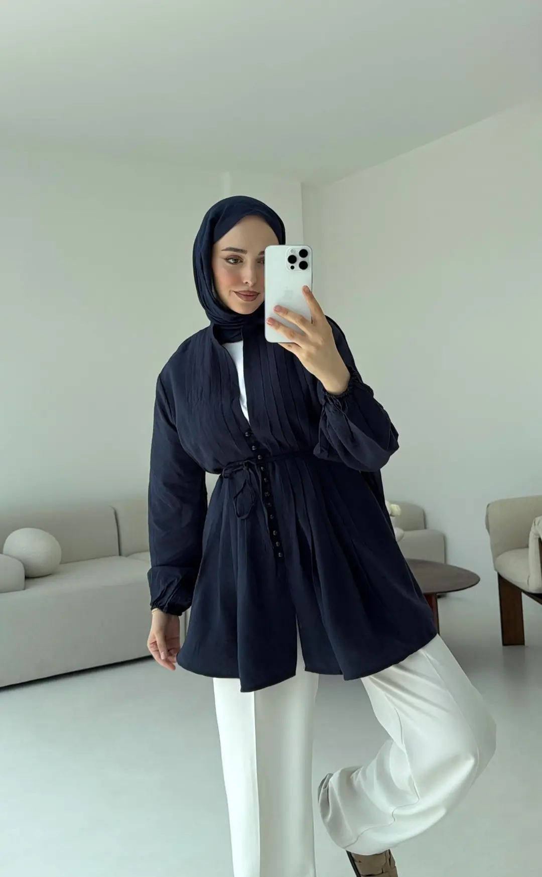 Nervürlü Gömlek Lacivert - Görsel 4