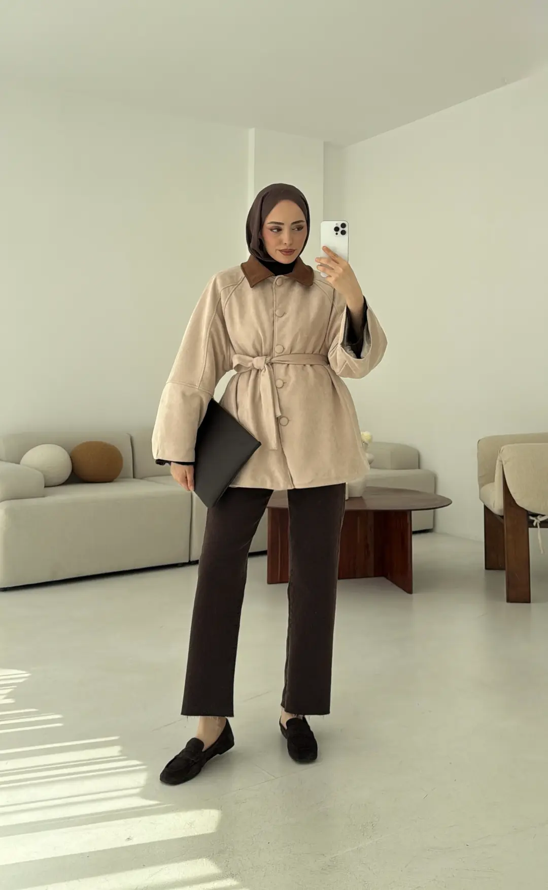 Nubuk Kontrast Yaka Ceket Bej