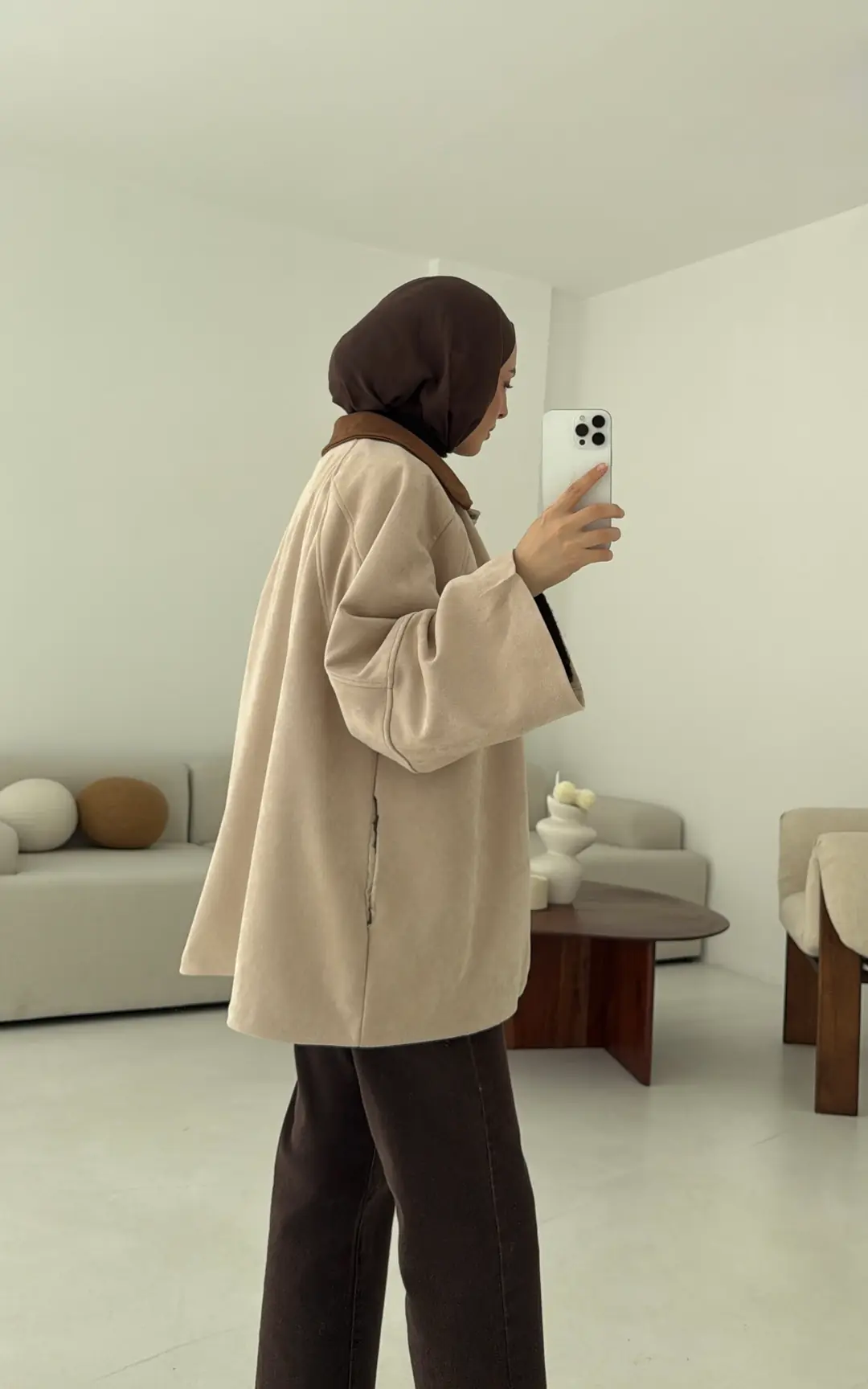 Nubuk Kontrast Yaka Ceket Bej - Görsel 10