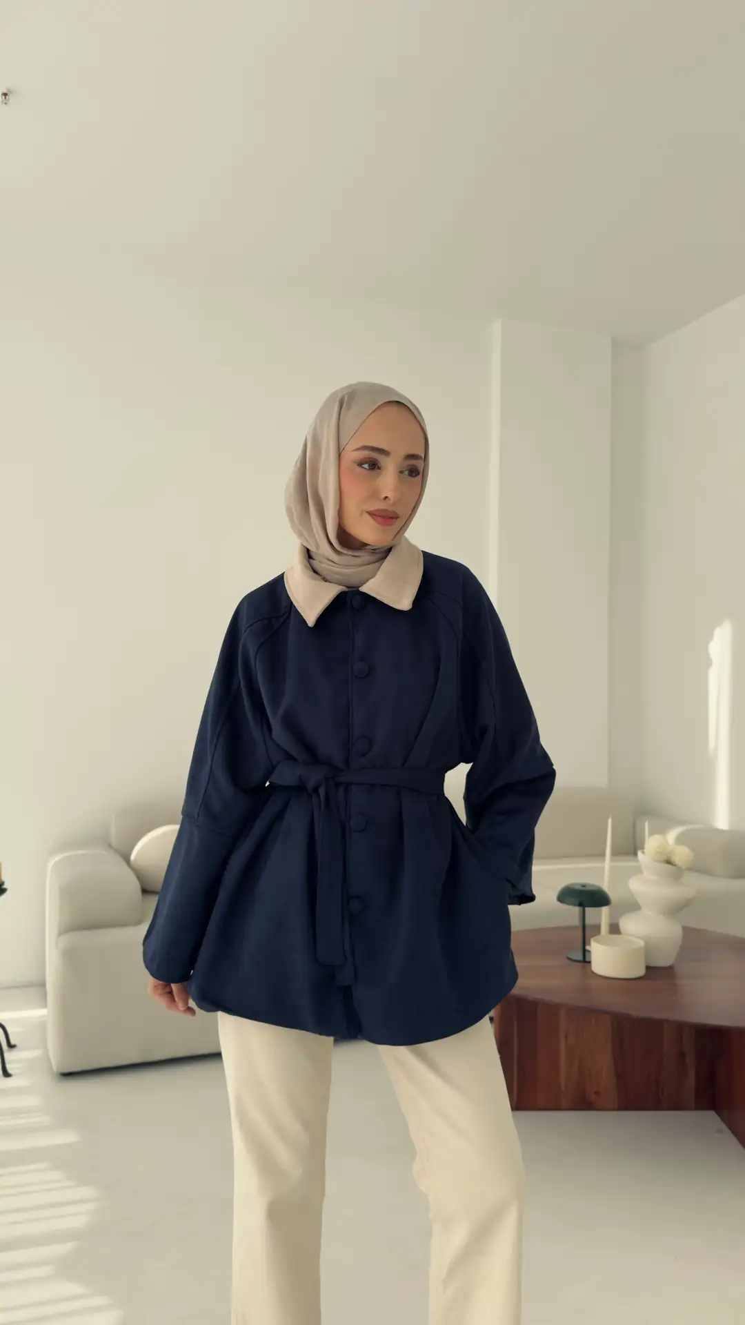 Nubuk Kontrast Yaka Ceket Lacivert - Görsel 3