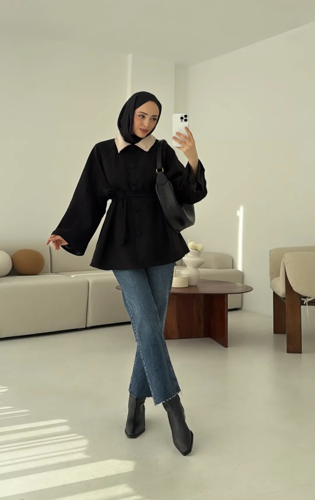 Nubuk Kontrast Yaka Ceket Siyah