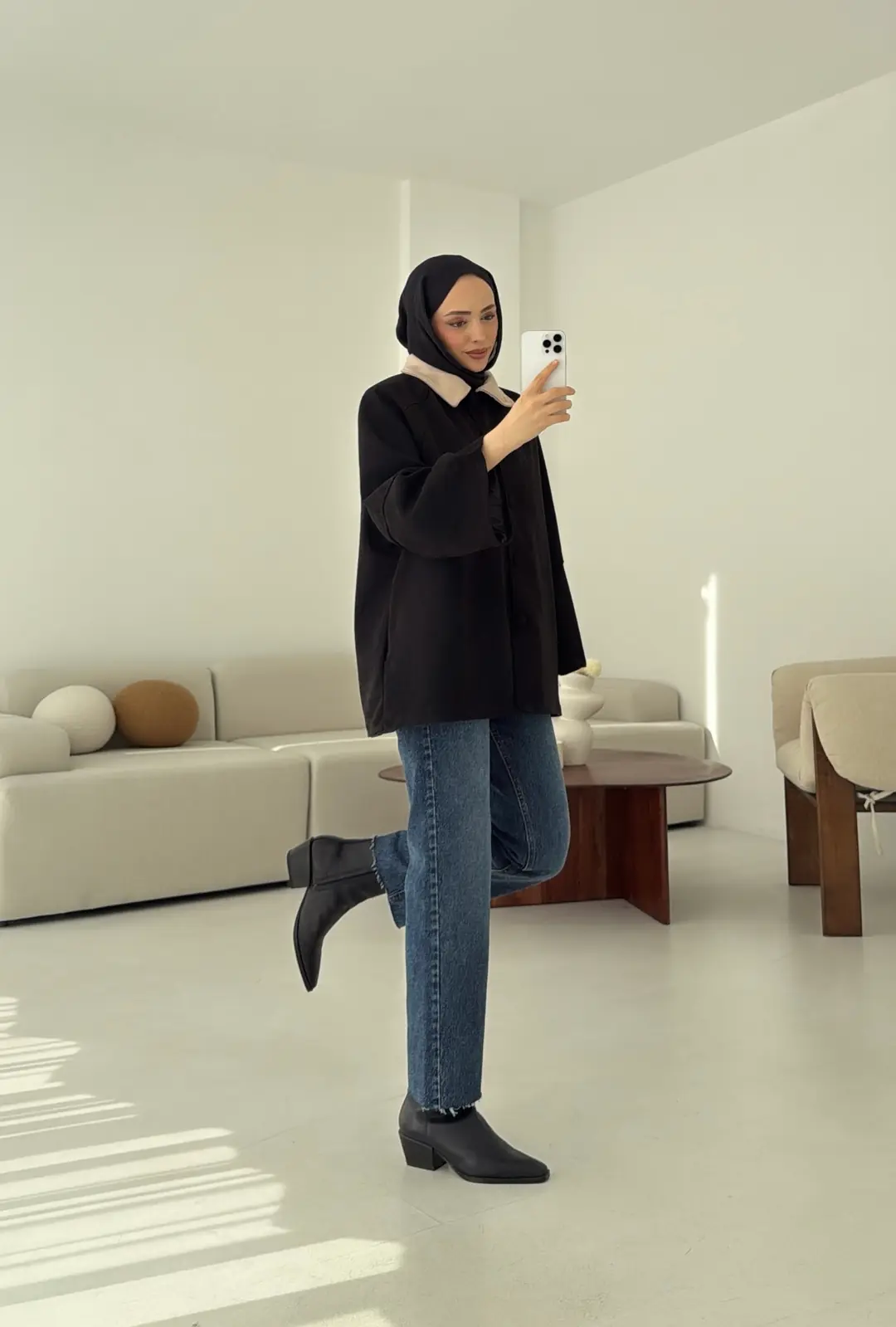 Nubuk Kontrast Yaka Ceket Siyah - Görsel 5