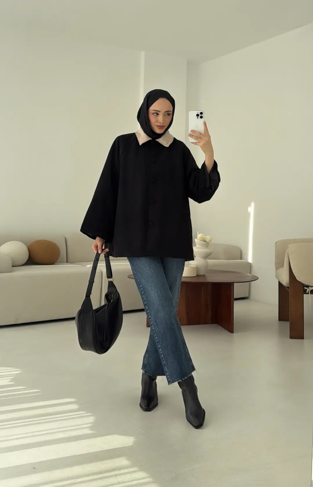 Nubuk Kontrast Yaka Ceket Siyah - Görsel 8