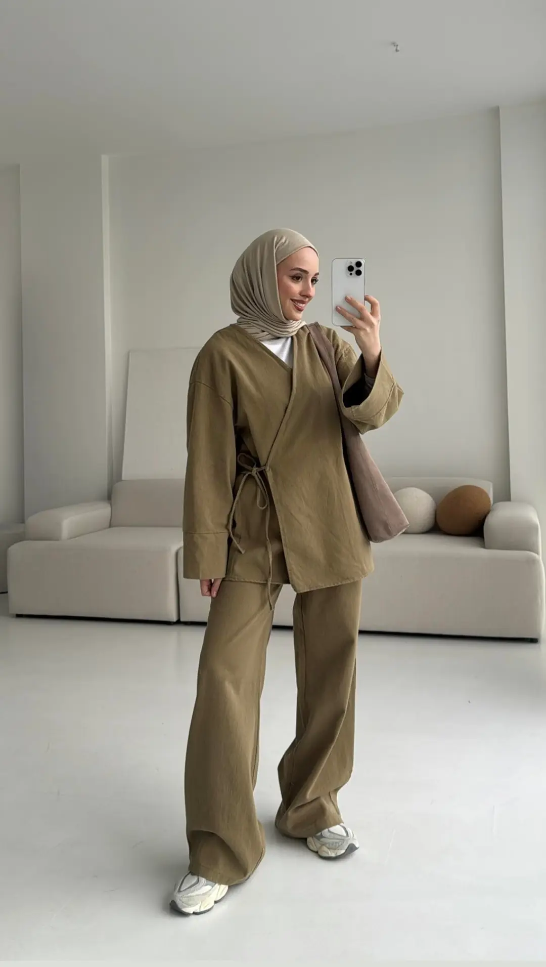 Olive Gabardin Kimono Takım