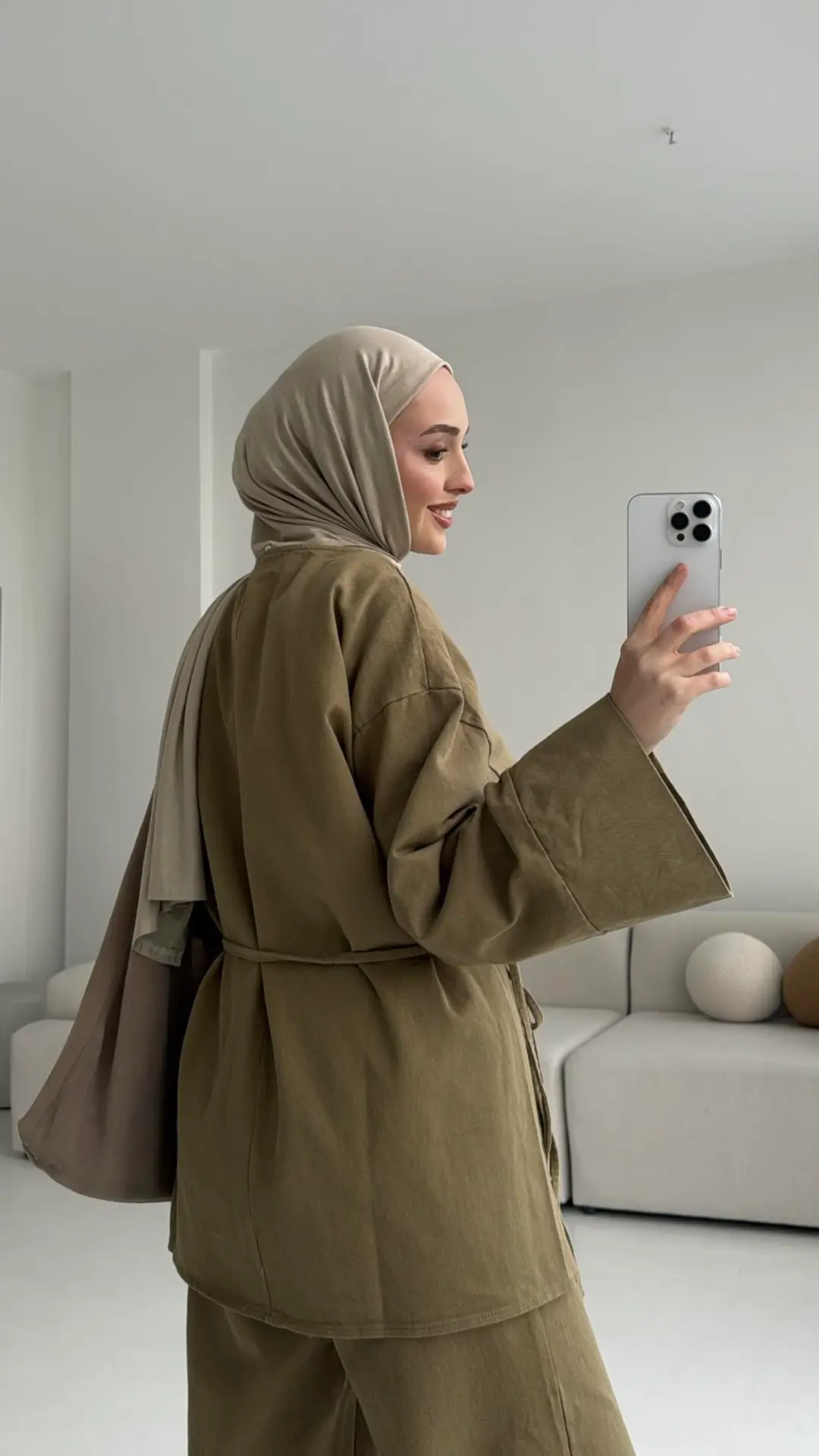 Olive Gabardin Kimono Takım - Görsel 3
