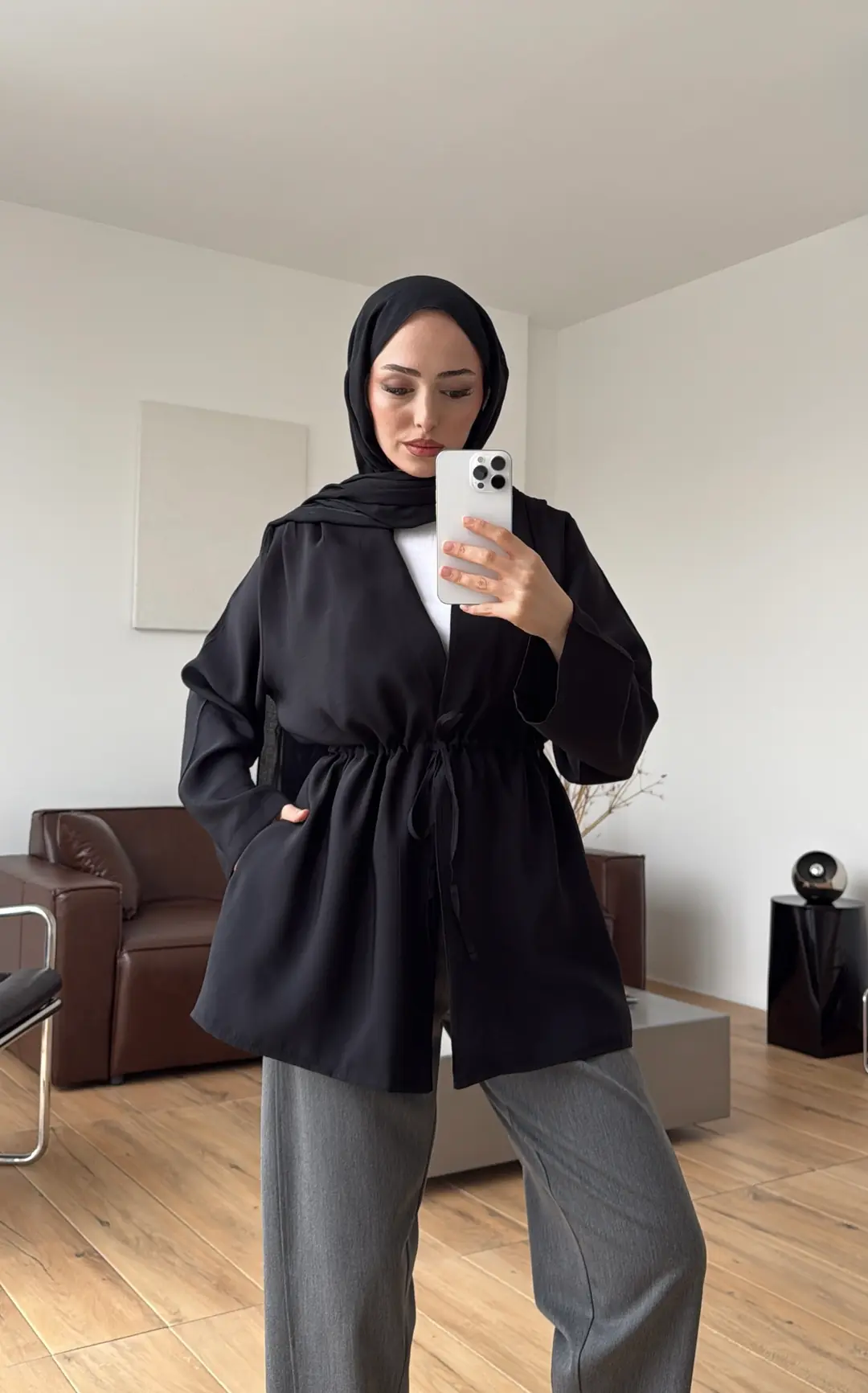 Omzu Pile Detay Kimono/Ceket Siyah