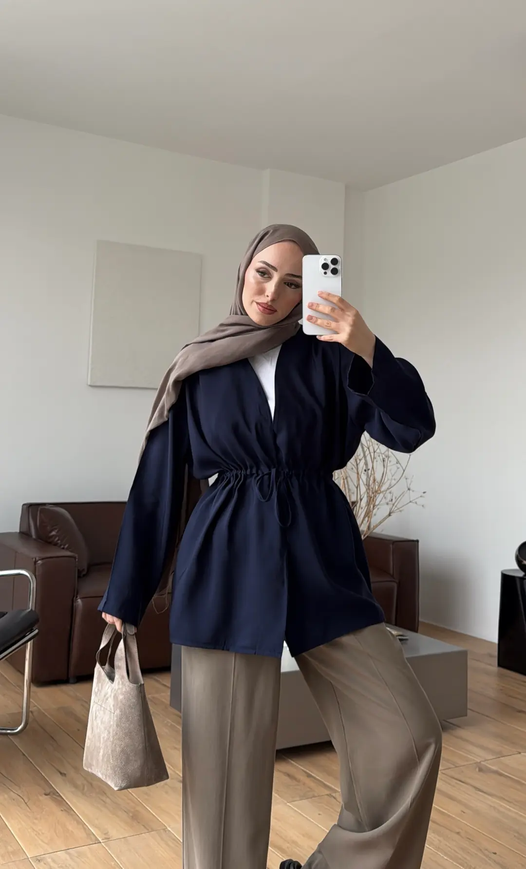 Omzu Pile Detay Kimono/Ceket Lacivert - Görsel 4