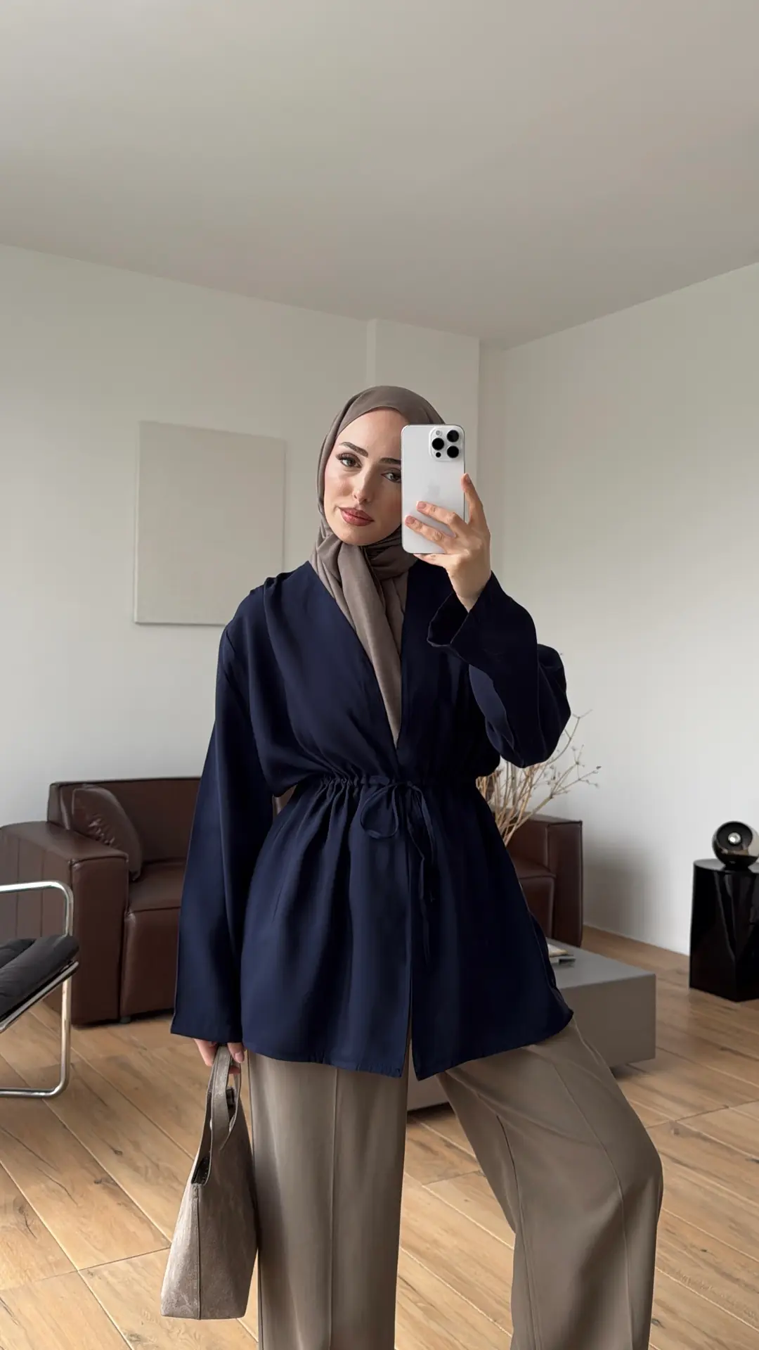 Omzu Pile Detay Kimono/Ceket Lacivert - Görsel 7