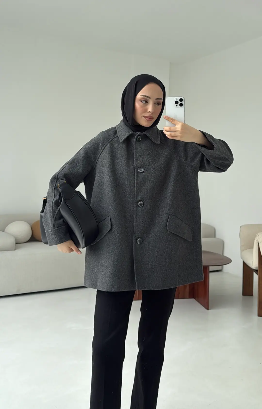 Ön Düğmeli Kaban Antrasit - Görsel 7