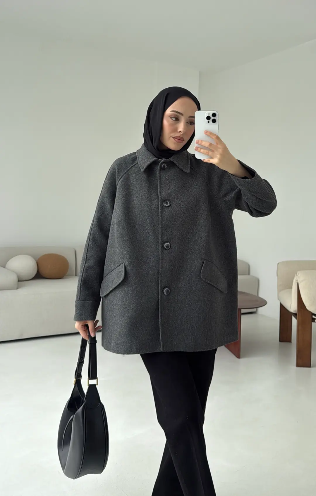 Ön Düğmeli Kaban Antrasit - Görsel 8