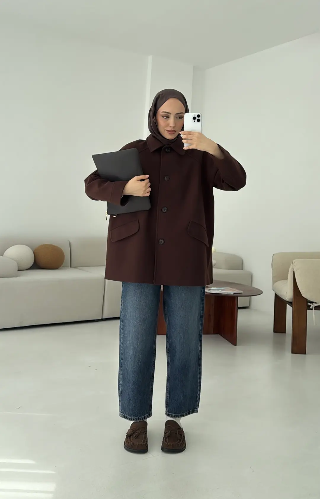 Ön Düğmeli Kaban Kahve - Görsel 10