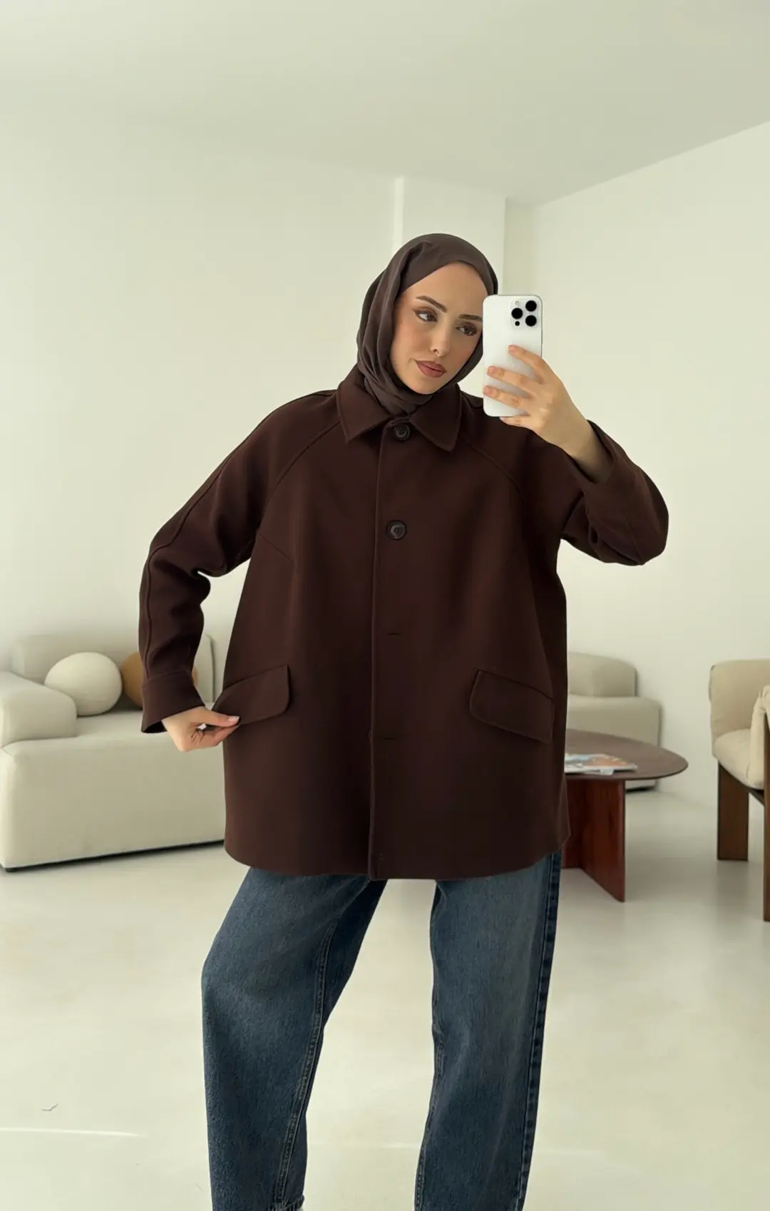 Ön Düğmeli Kaban Kahve - Görsel 7