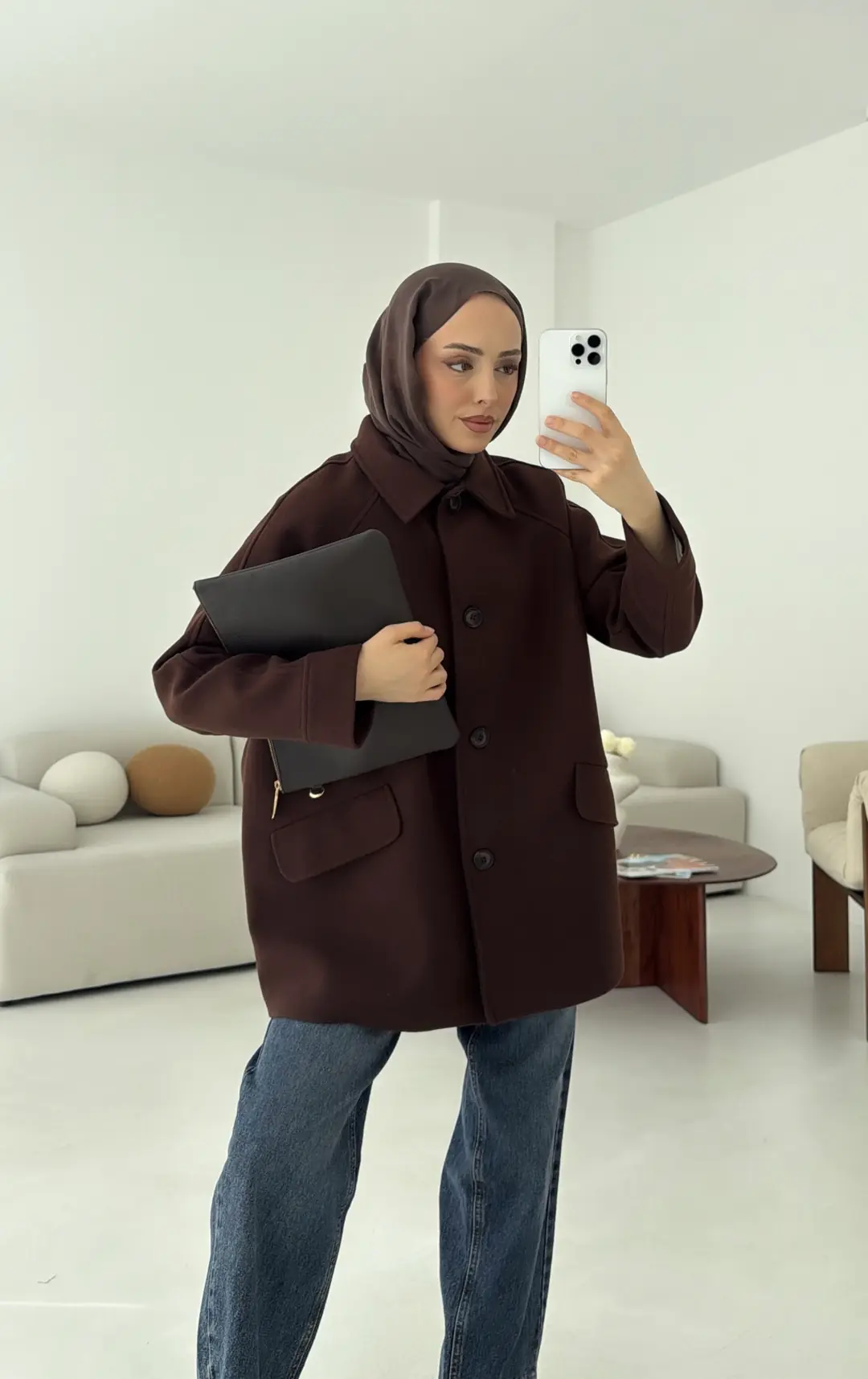 Ön Düğmeli Kaban Kahve - Görsel 8