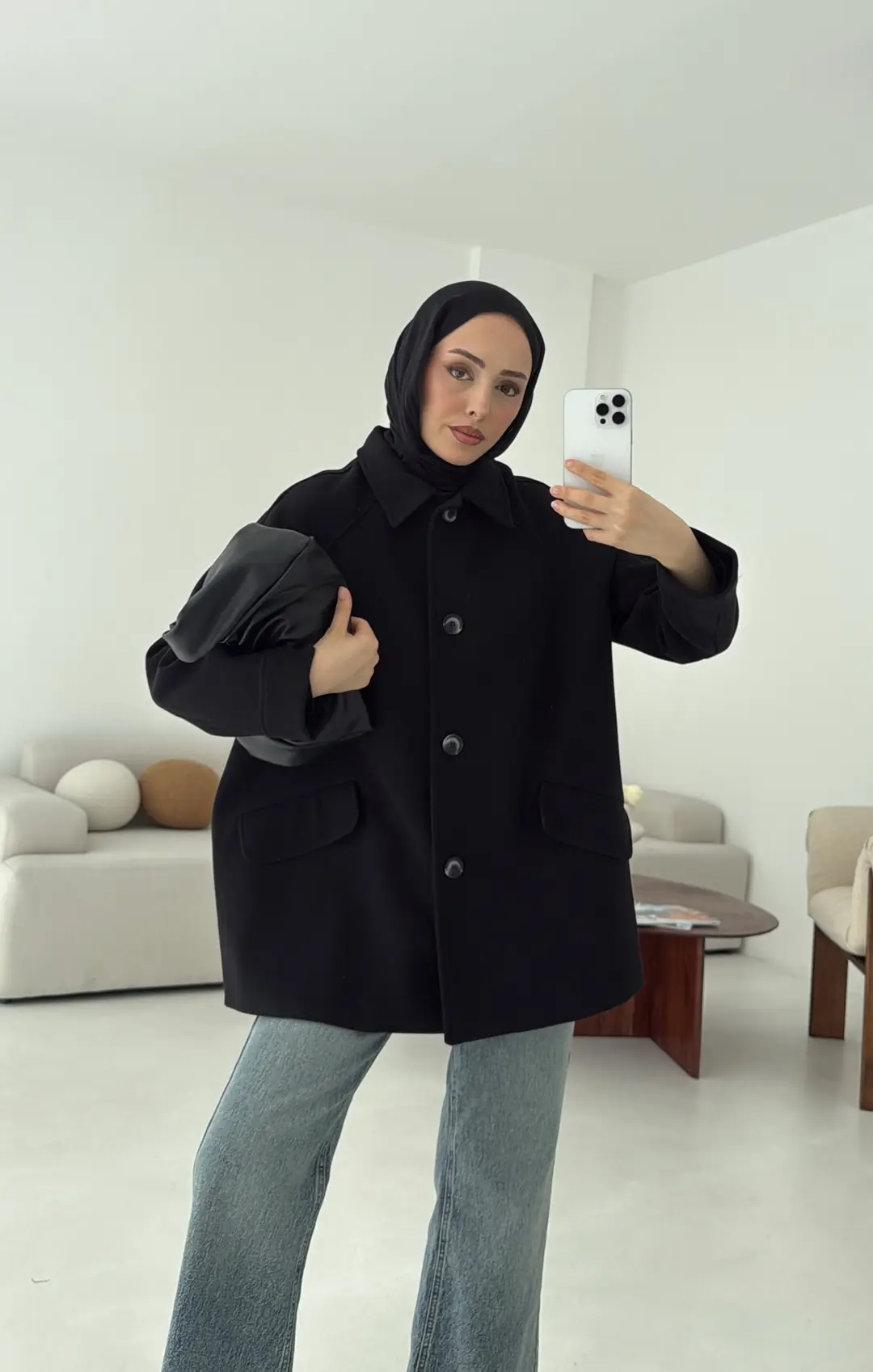 Ön Düğmeli Kaban Siyah - Görsel 2