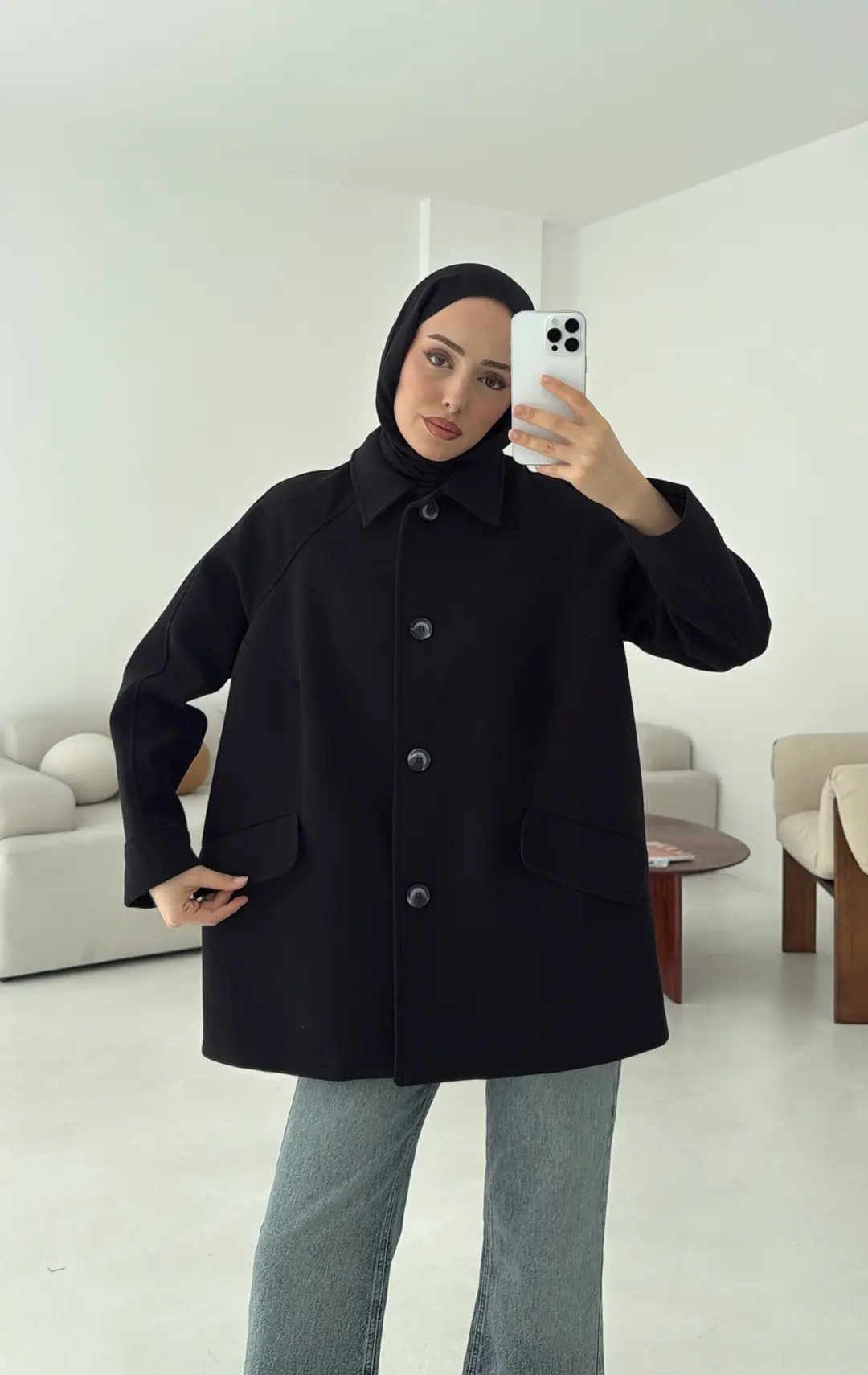 Ön Düğmeli Kaban Siyah - Görsel 3