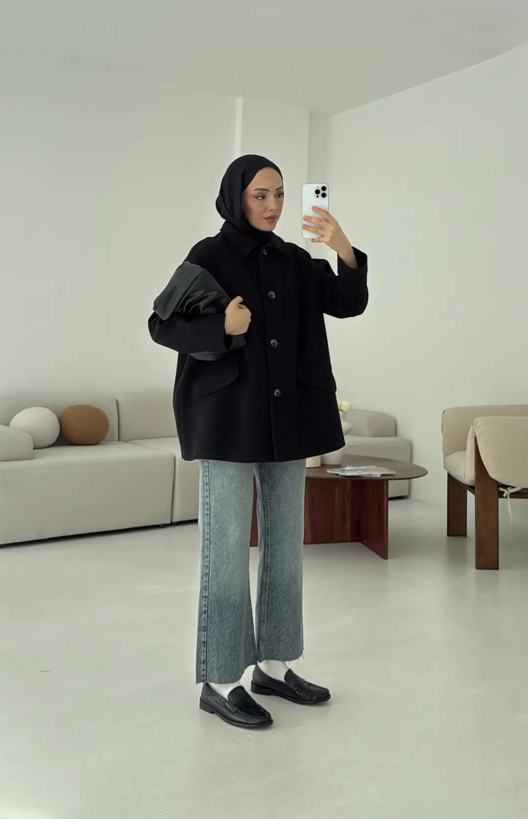 Ön Düğmeli Kaban Siyah - Görsel 8