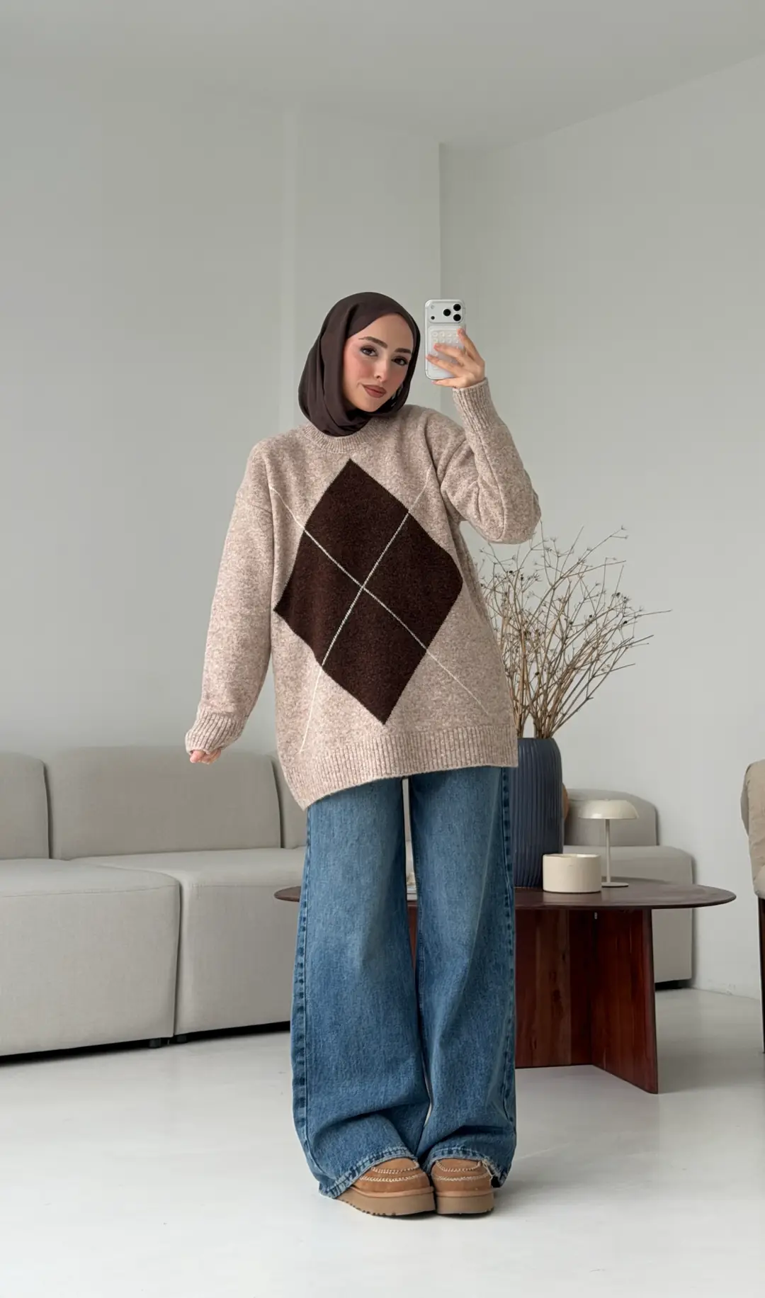 Önü Desenli Kazak Bej