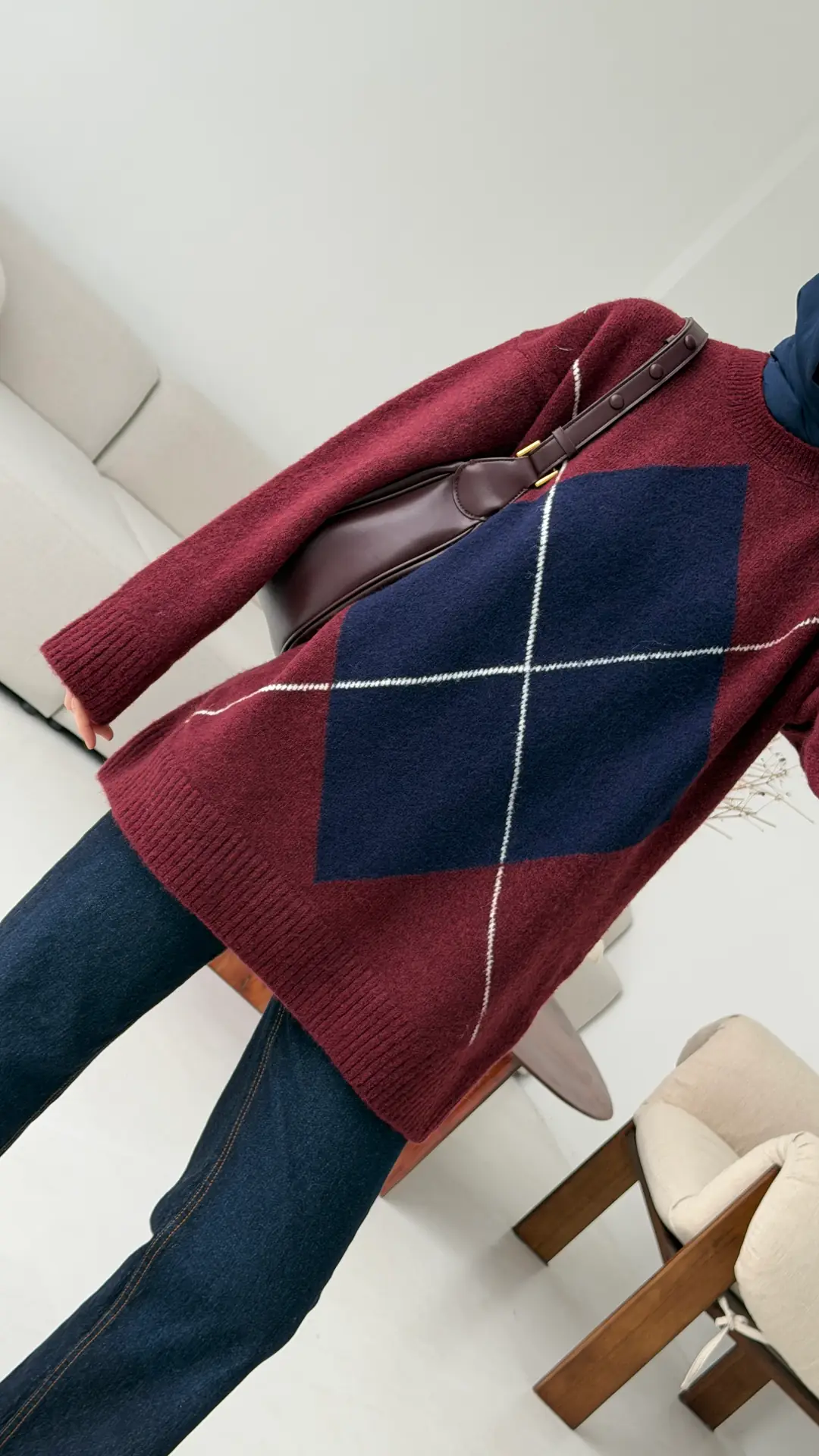 Önü Desenli Kazak Bordo - Görsel 4